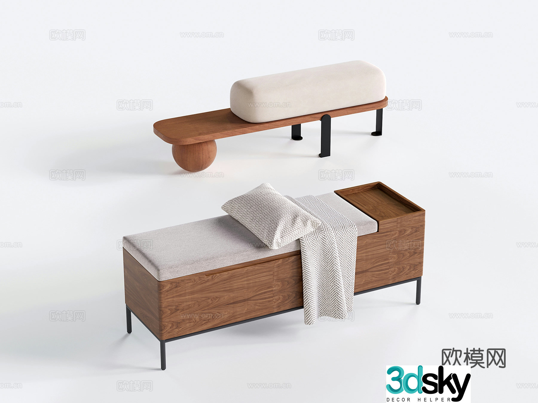 Modern bed stool soft couch shoe stool sofa stool storage stool 3D model