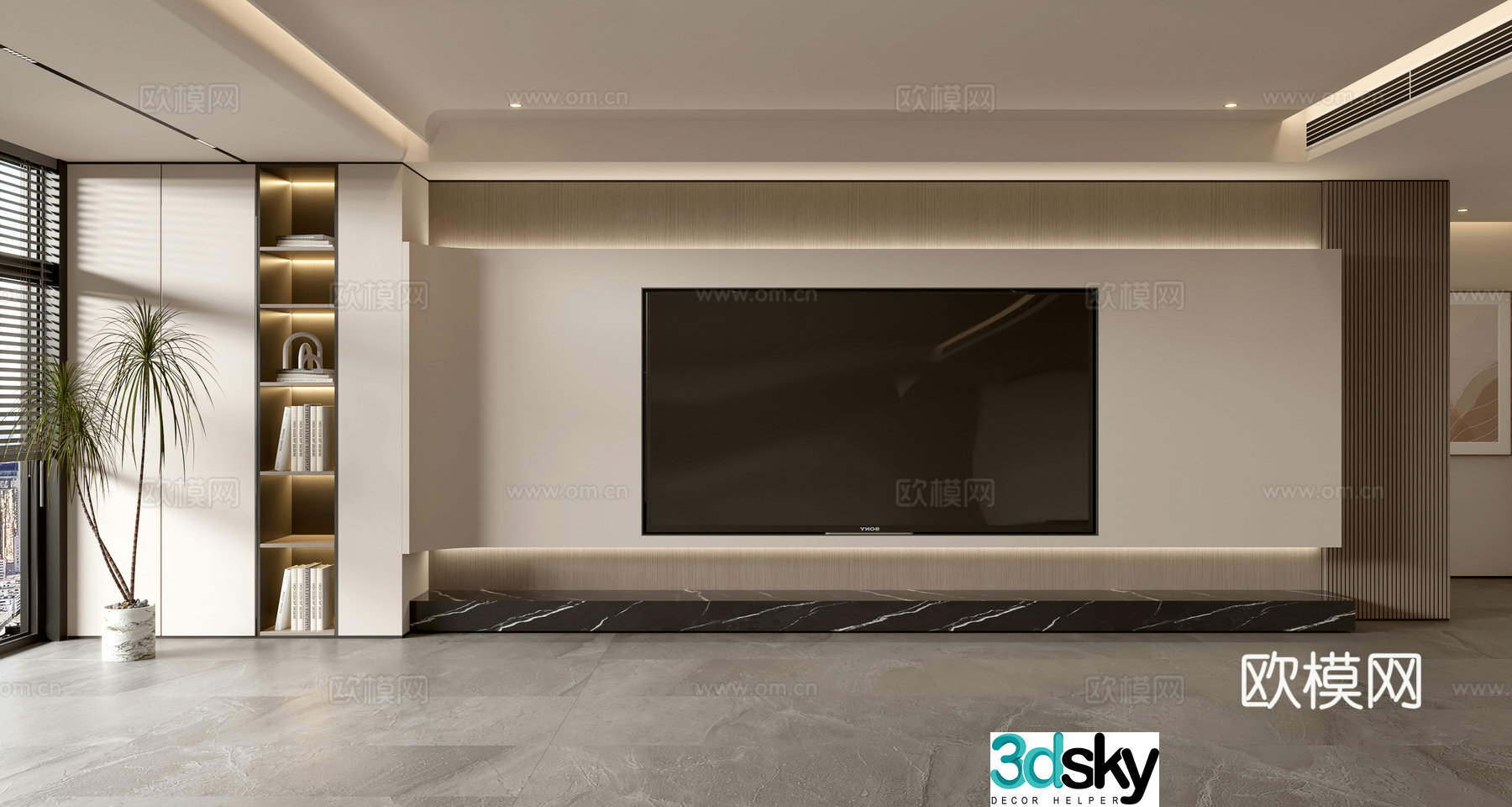 Modern full-wall TV cabinet integrated TV wall 3D model