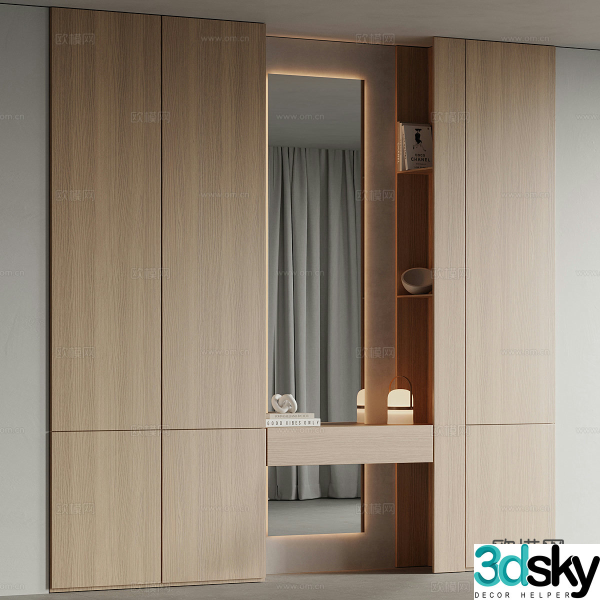 New Chinese embedded wardrobe dressing table integrated 3D model