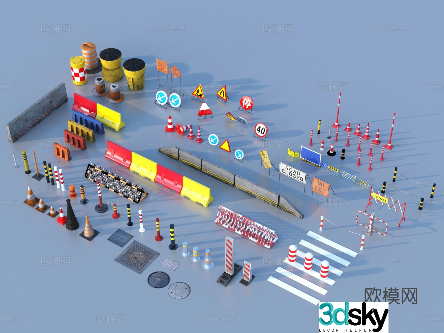 Construction roadblock warning Anti-collision pole Traffic facility 3D model