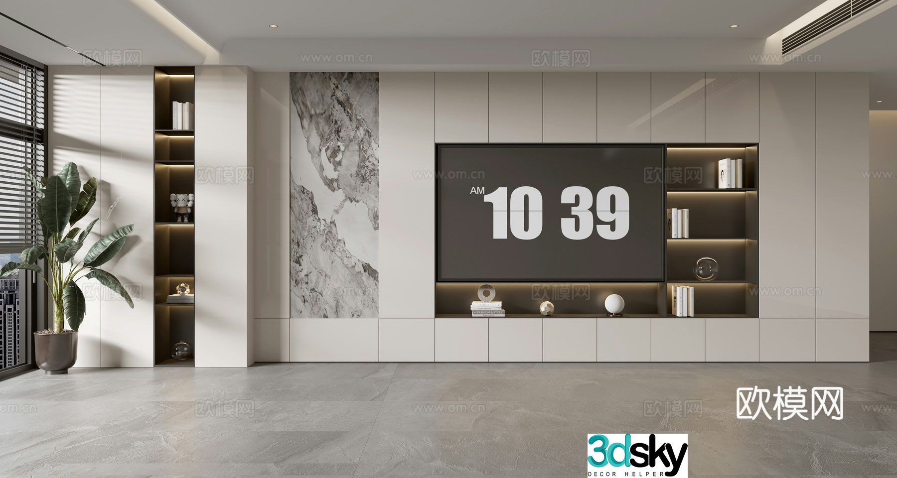 Modern minimalist TV background wall full-wall TV cabinet d model