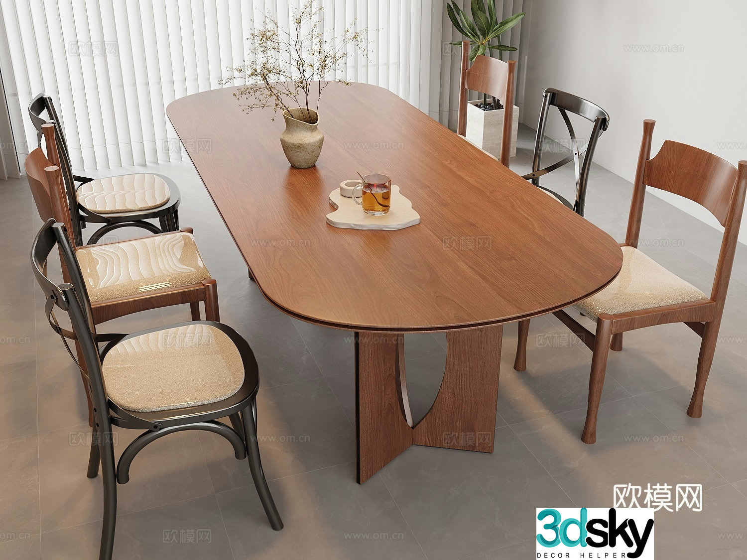 Medium style dining table and chair 3D model