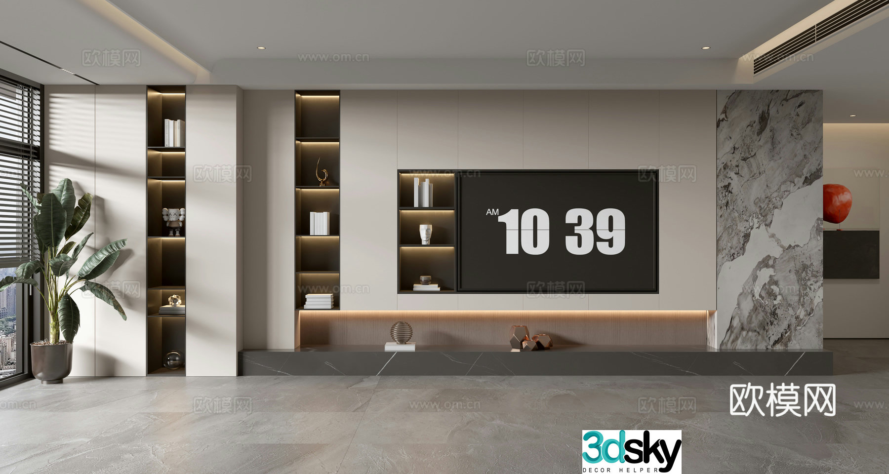Modern simple full wall TV cabinet TV background wall d model