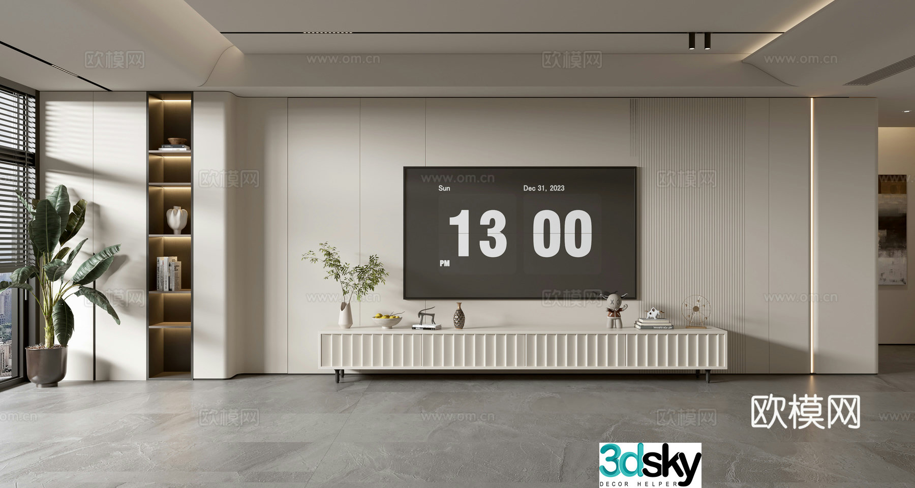 Modern minimalist TV cabinet TV background wall 3d model