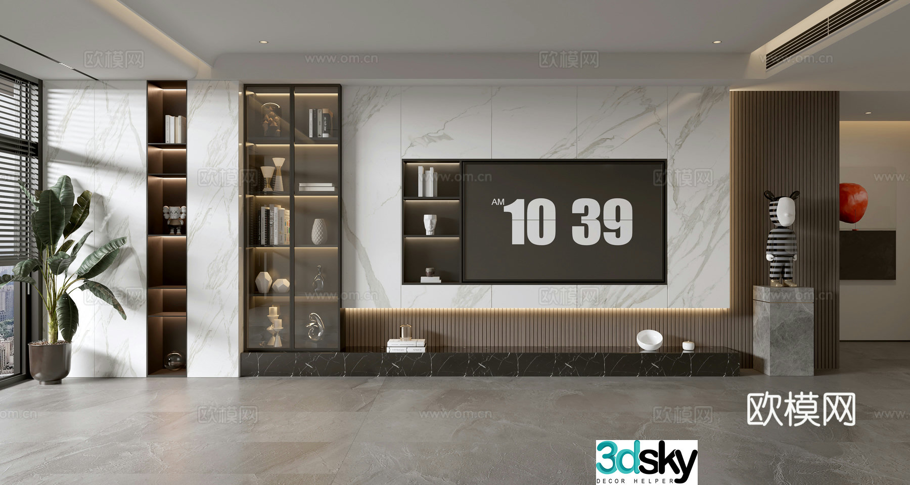 Modern simple full wall cabinet TV background wall d model