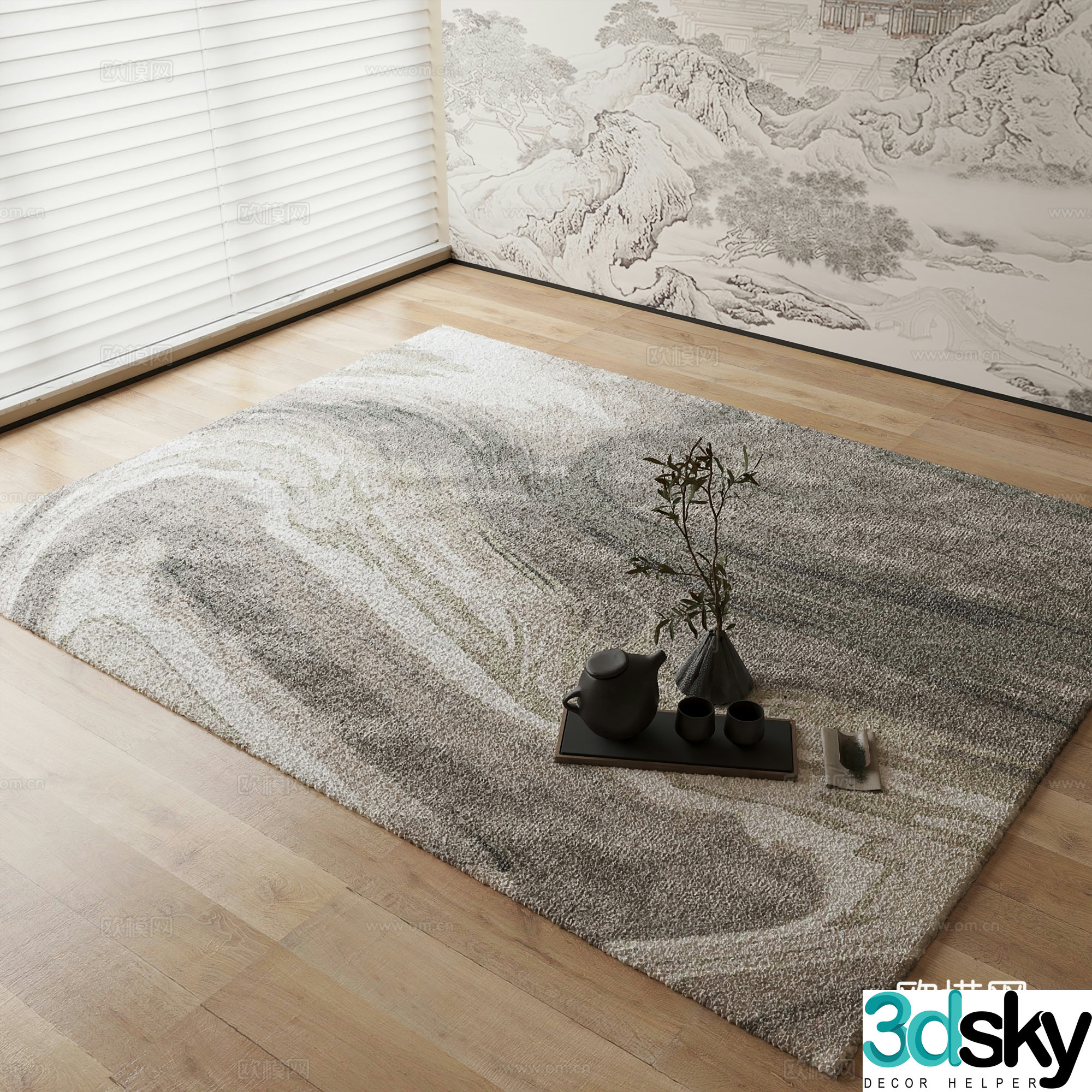 New Chinese carpet Gradient ink splashing carpet 3D model
