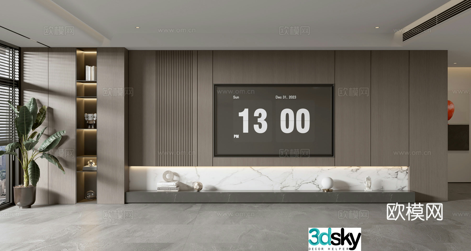Modern simple integrated TV cabinet TV background wall d model