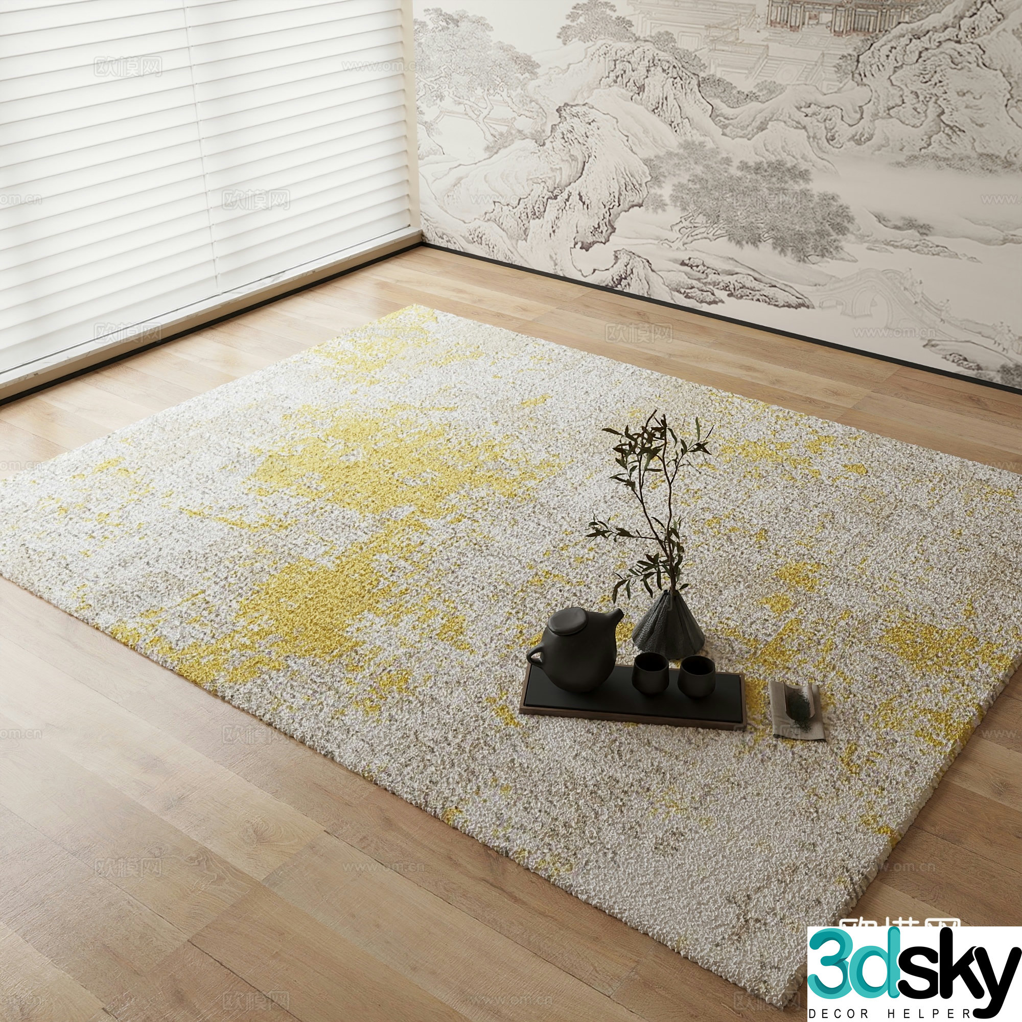 New Chinese carpet Light yellow carpet 3d model