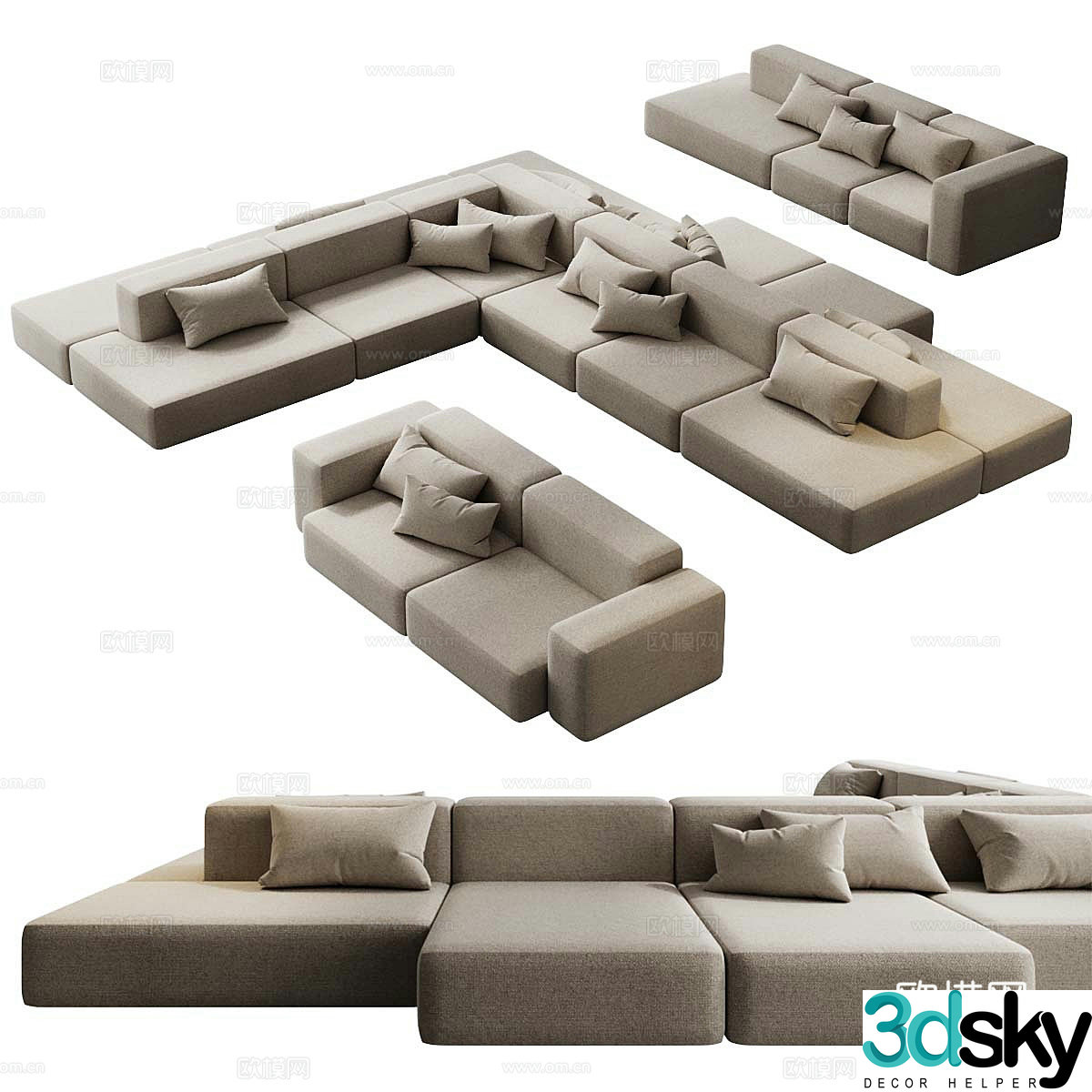 Modern combination sofa splicing sofa double sofa 3d model