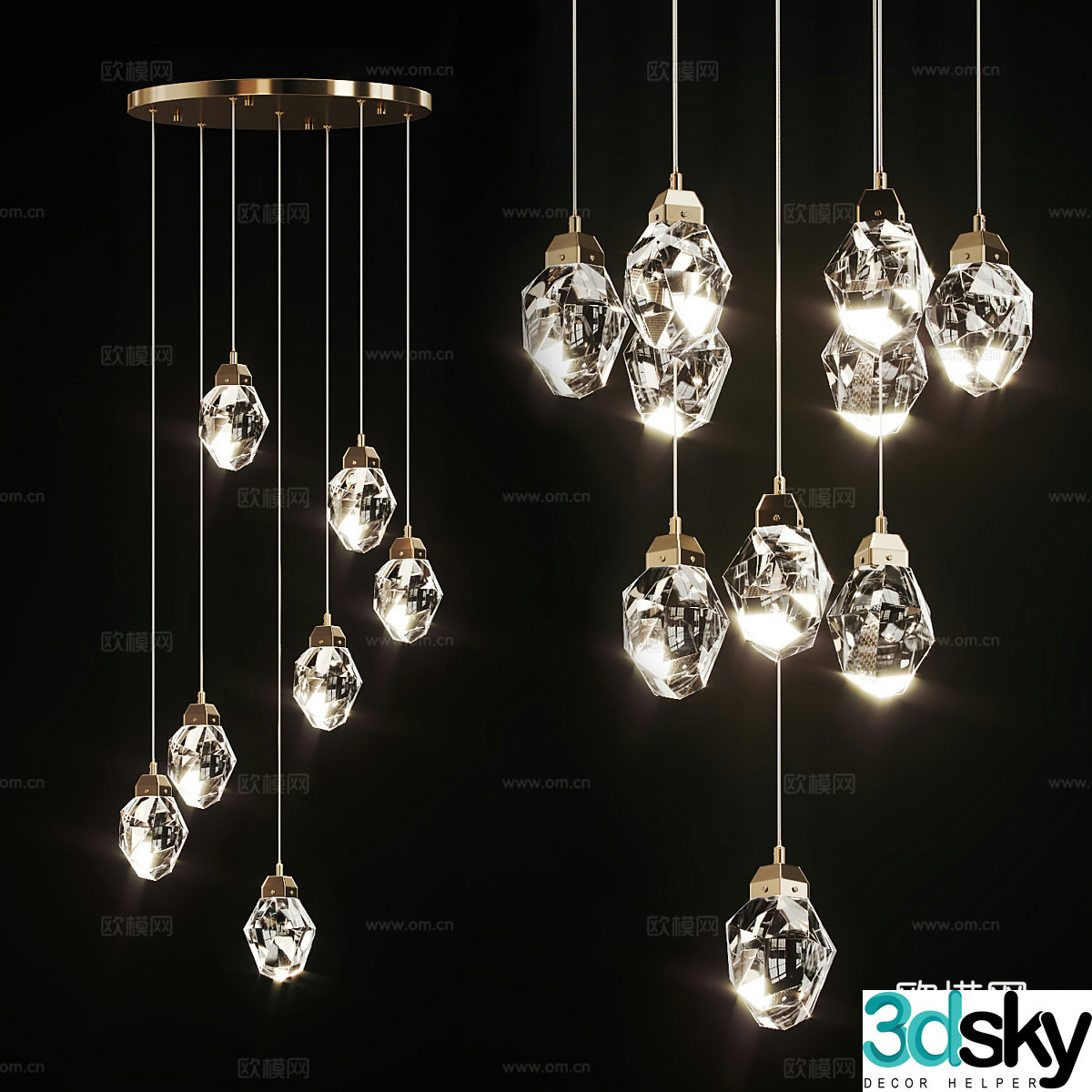 Light luxury crystal chandelier 3D model