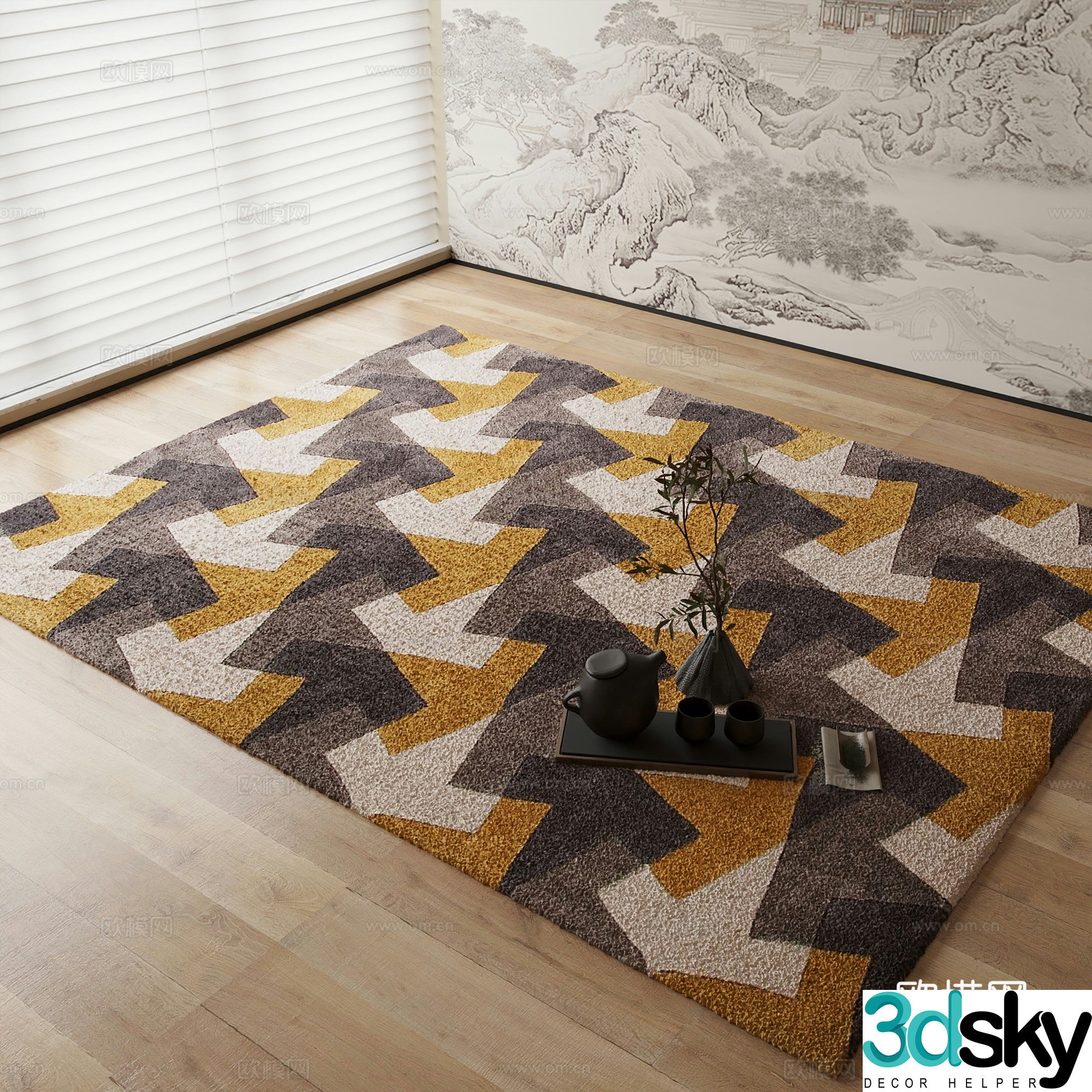 New Chinese carpet Geometric pattern carpet 3D model