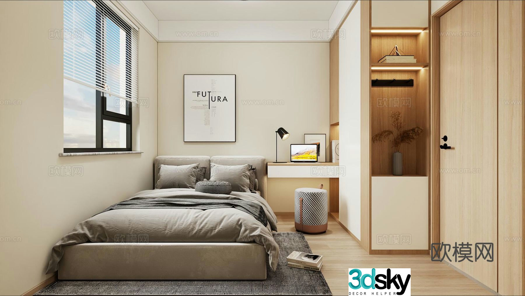 Log style simple bedroom second bedroom 3D model