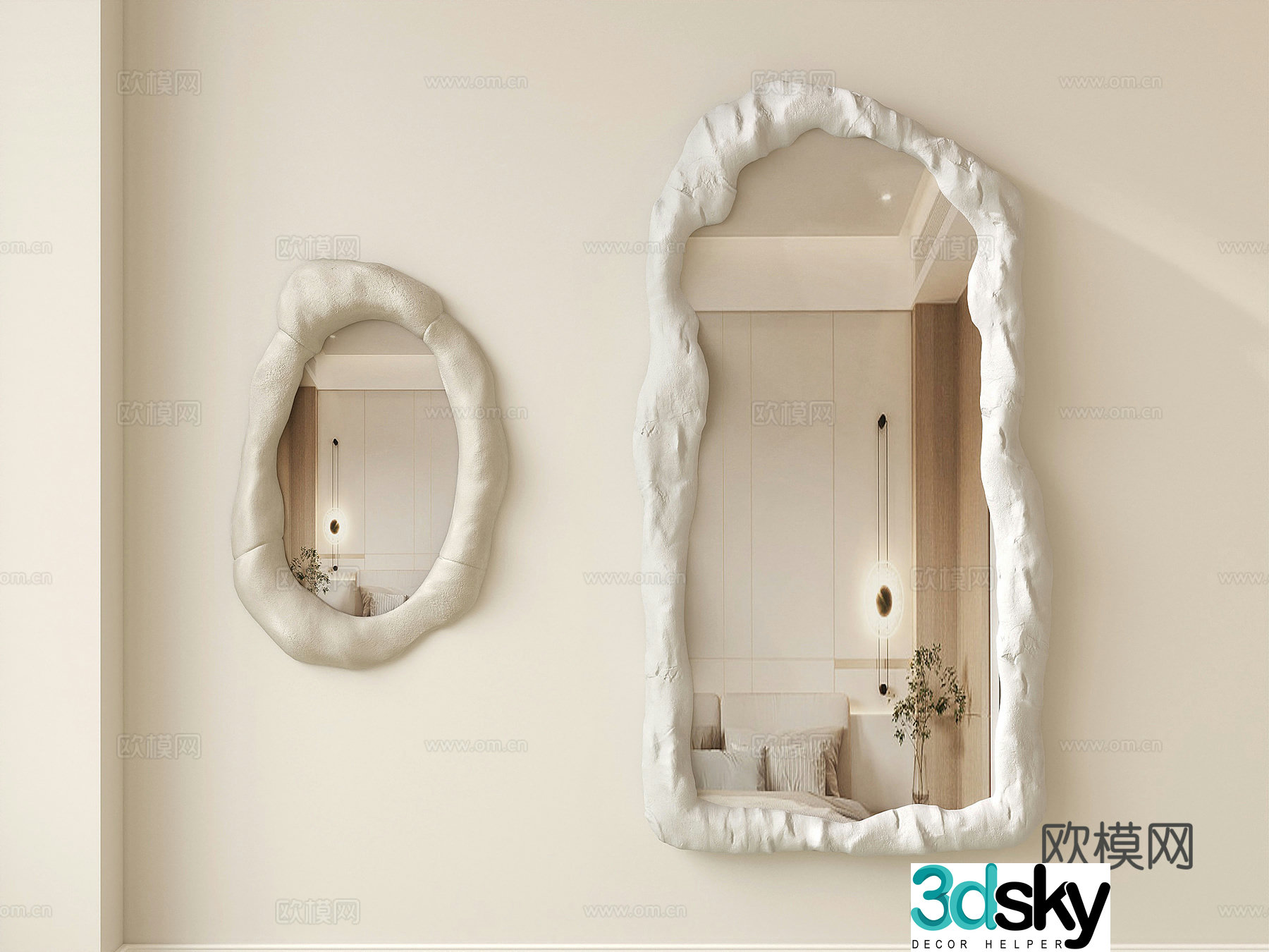 French cloud makeup mirror clay mirror special shape mirror wall-mounted mirror full-body mirror 3D model