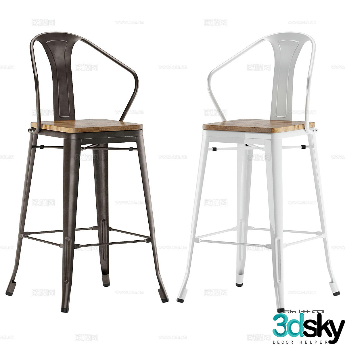 Industrial Wind Bar Stool Bar Chair 3D Model