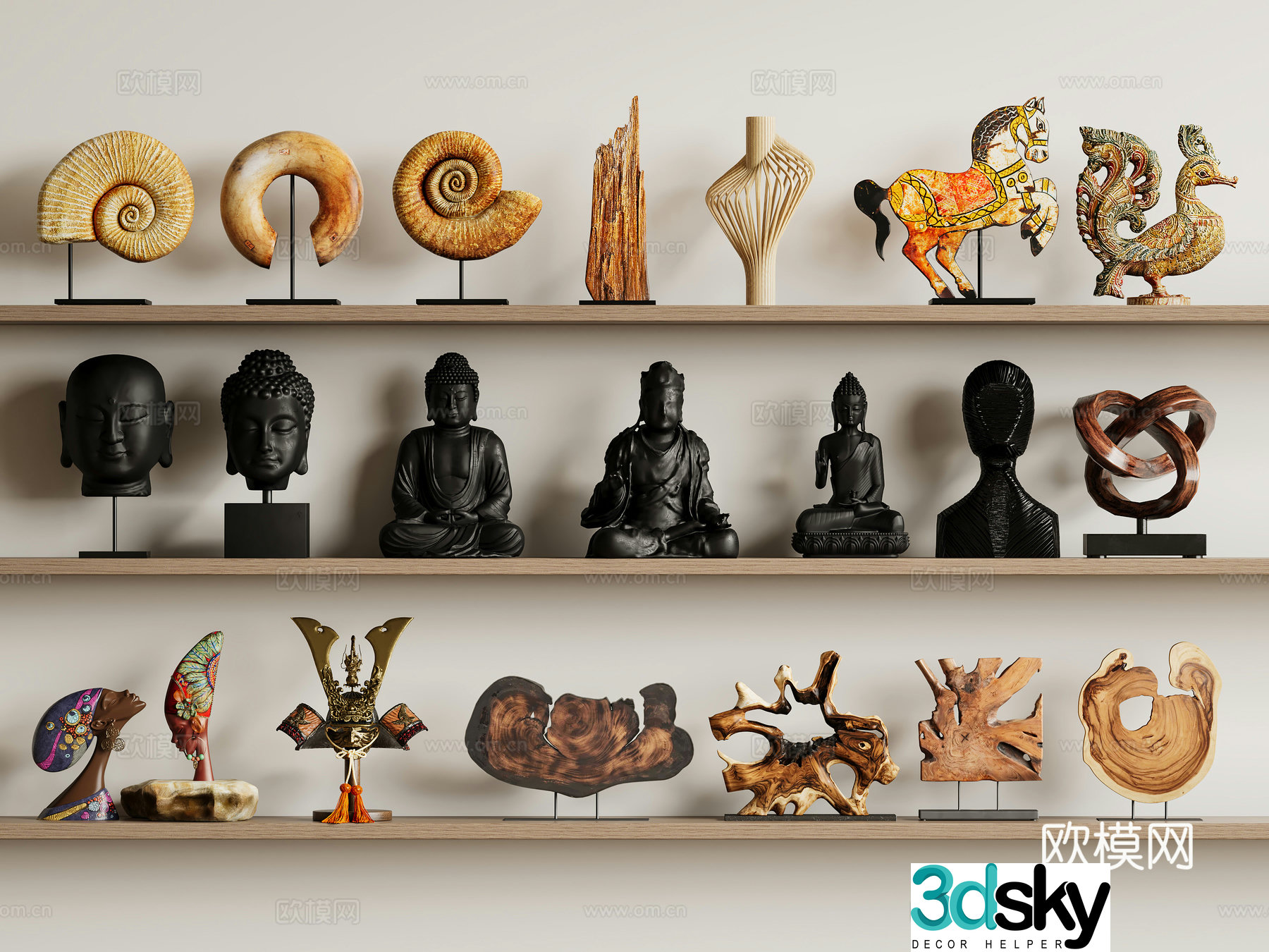 Chinese wood carving abstract sculpture Buddha statue art statue ornament 3d model