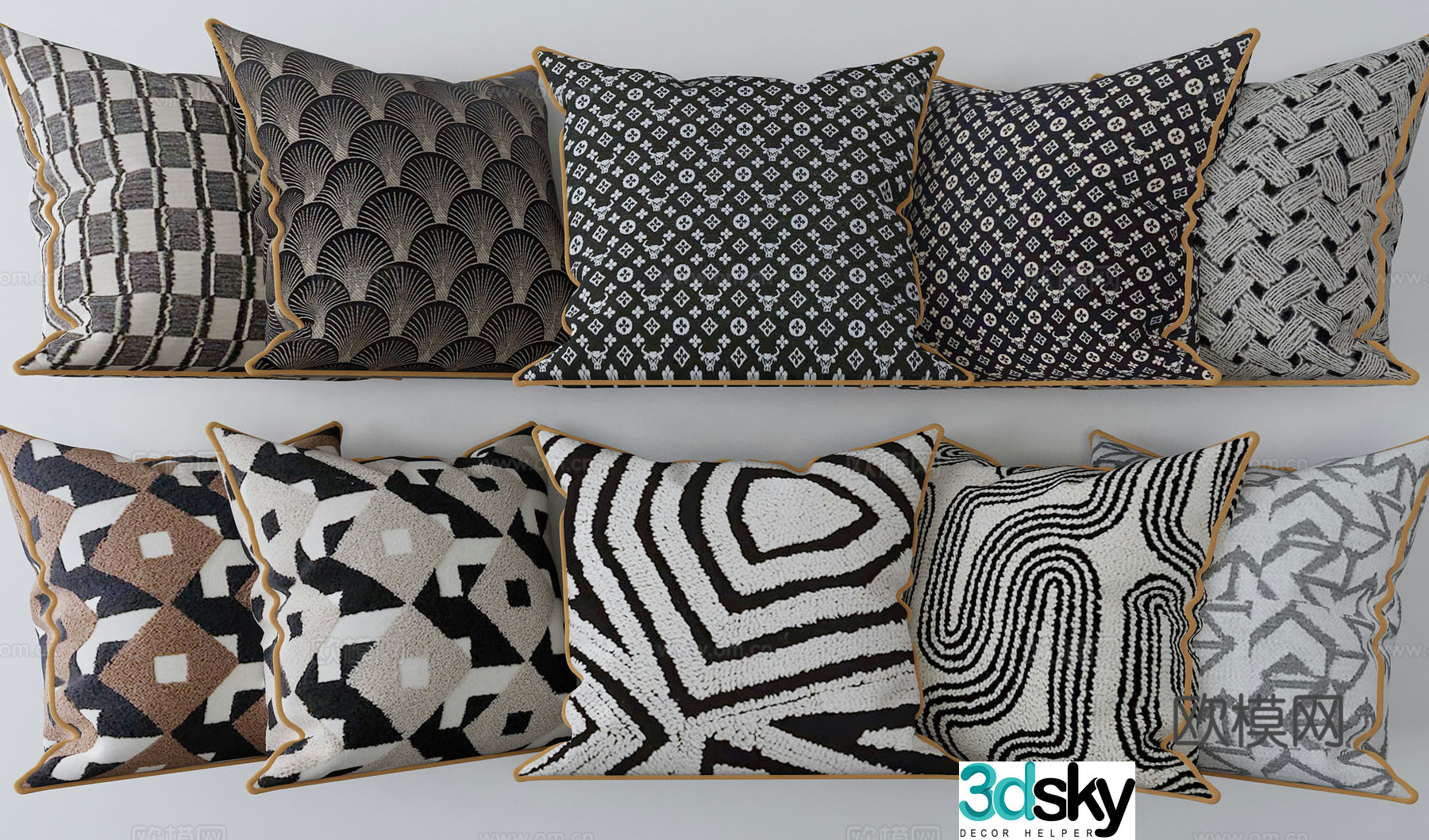 Modern piping pillow pillow 3D model
