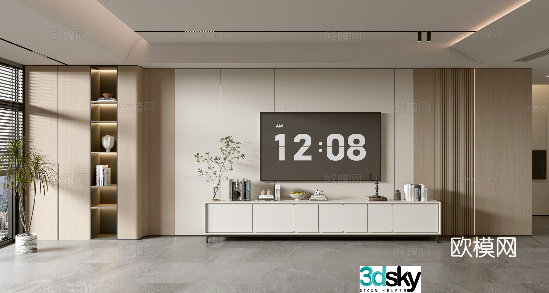 Modern minimalist TV cabinet TV background wall 3d model