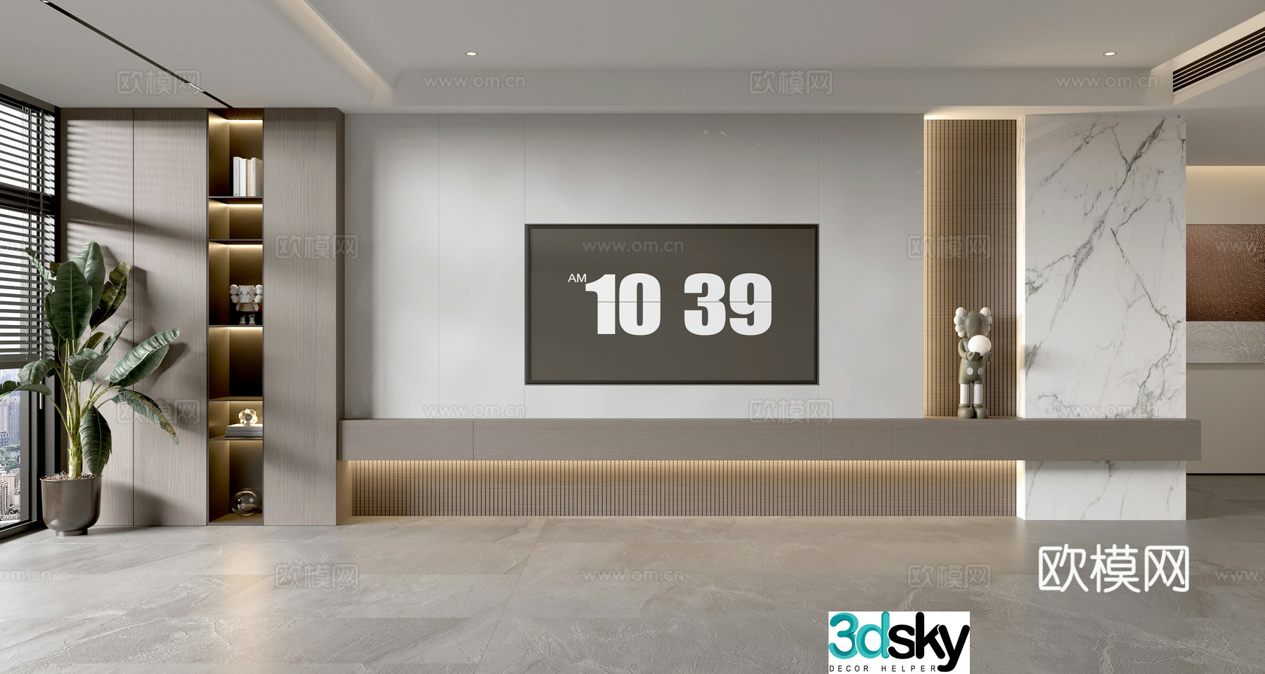 Modern minimalist TV background wall TV set full wall TV cabinet 3D model