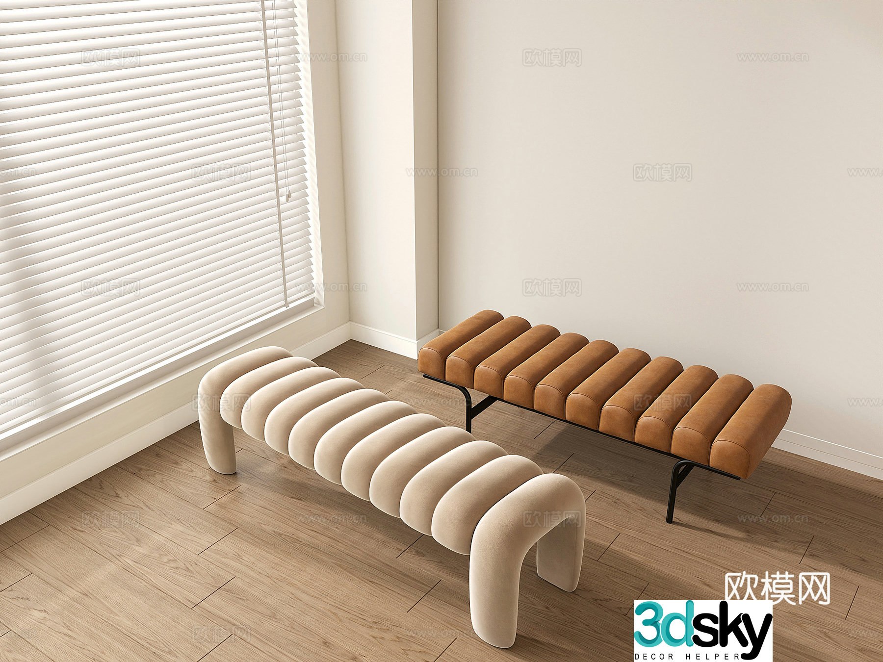 Modern bed end stool soft couch shoe changing stool sofa stool 3D model