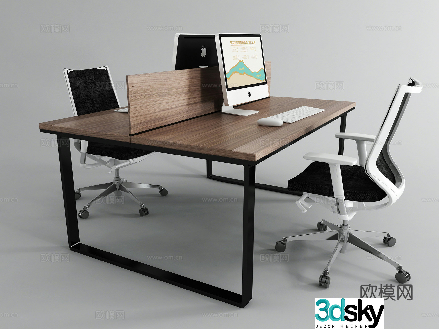 Modern office desk and chair staff table screen card table 3d model