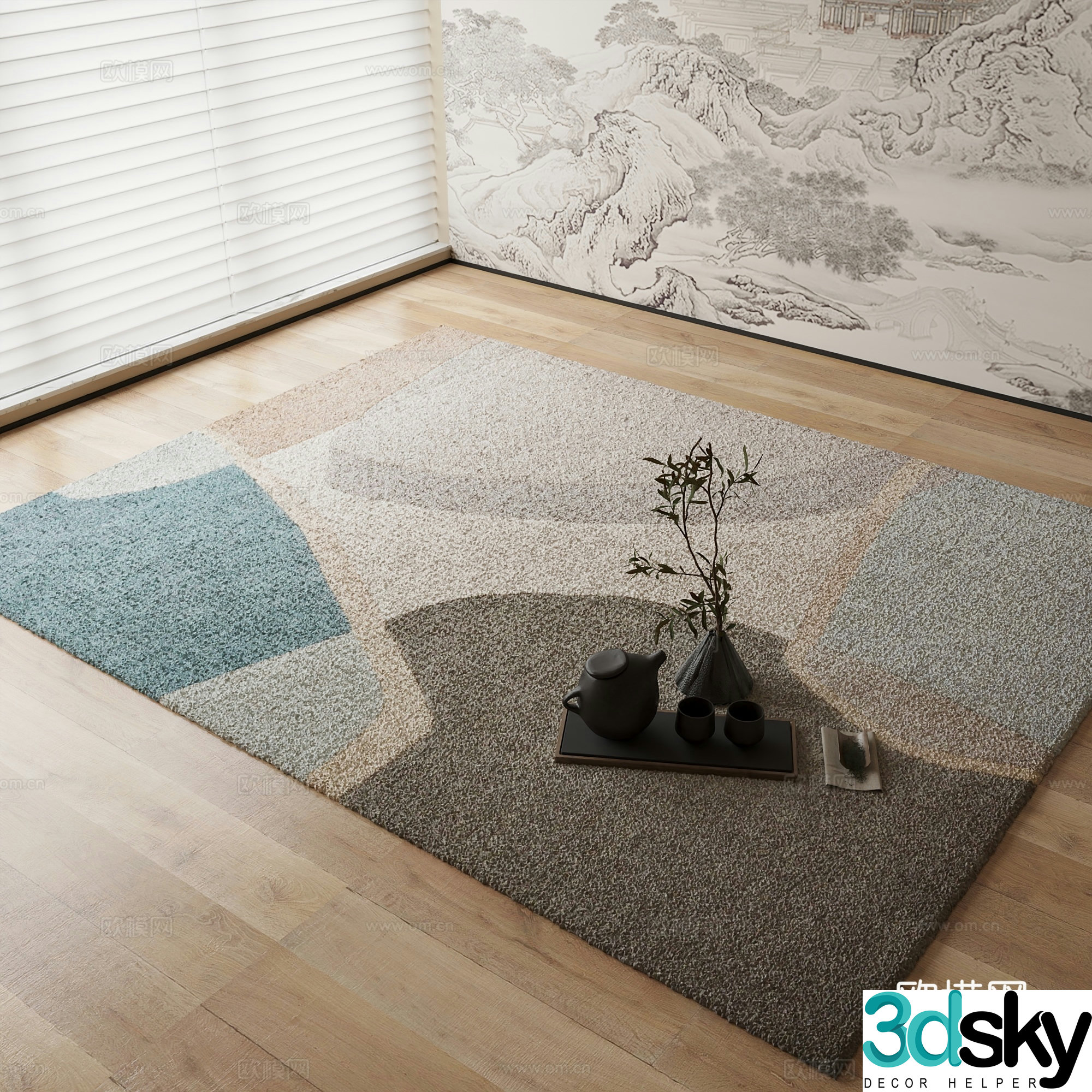 New Chinese carpet Geometric pattern carpet 3D model