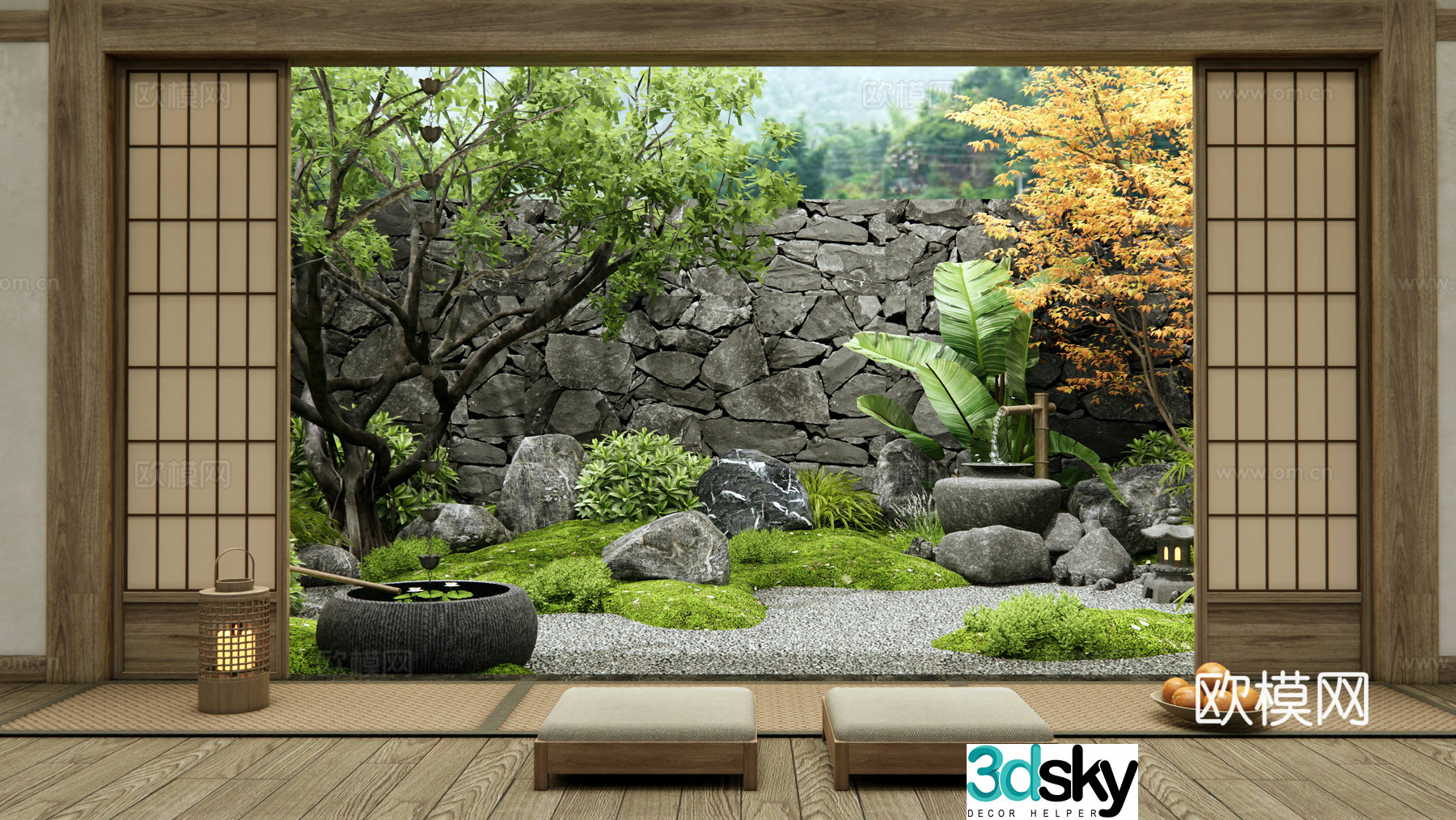 Japanese -style dry landscape garden landscape 3D model