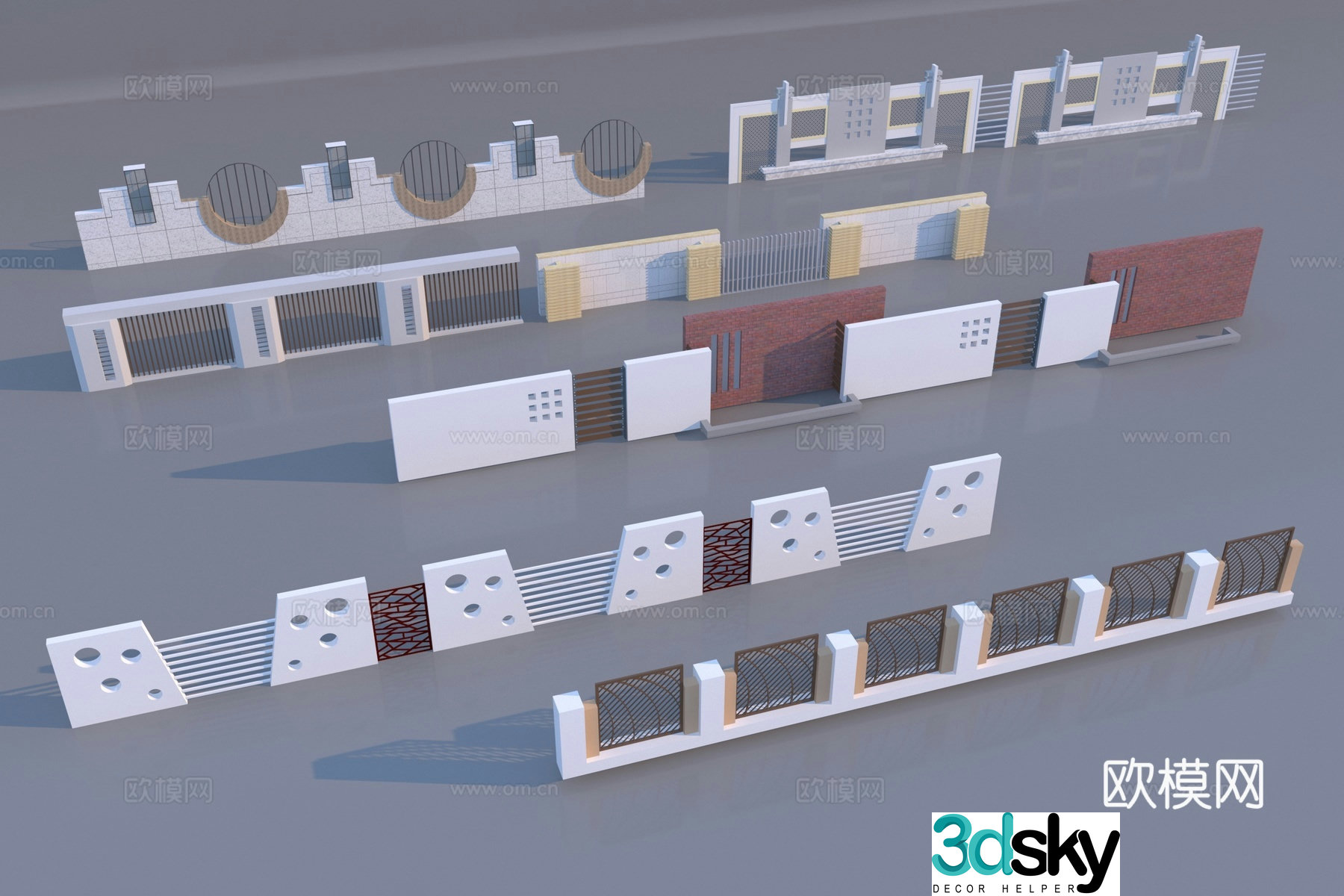 Modern railing creative fence 3d model