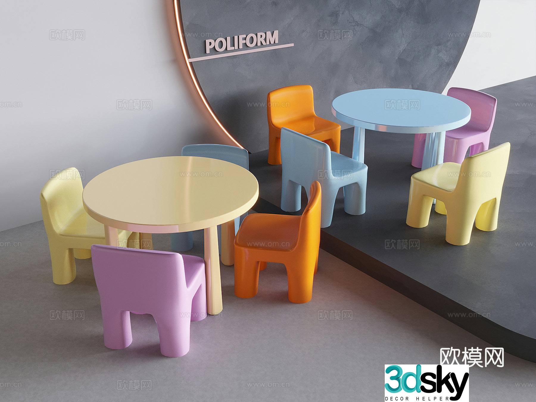 Creamy style children’s chair dopamine children’s tables and chairs 3D model