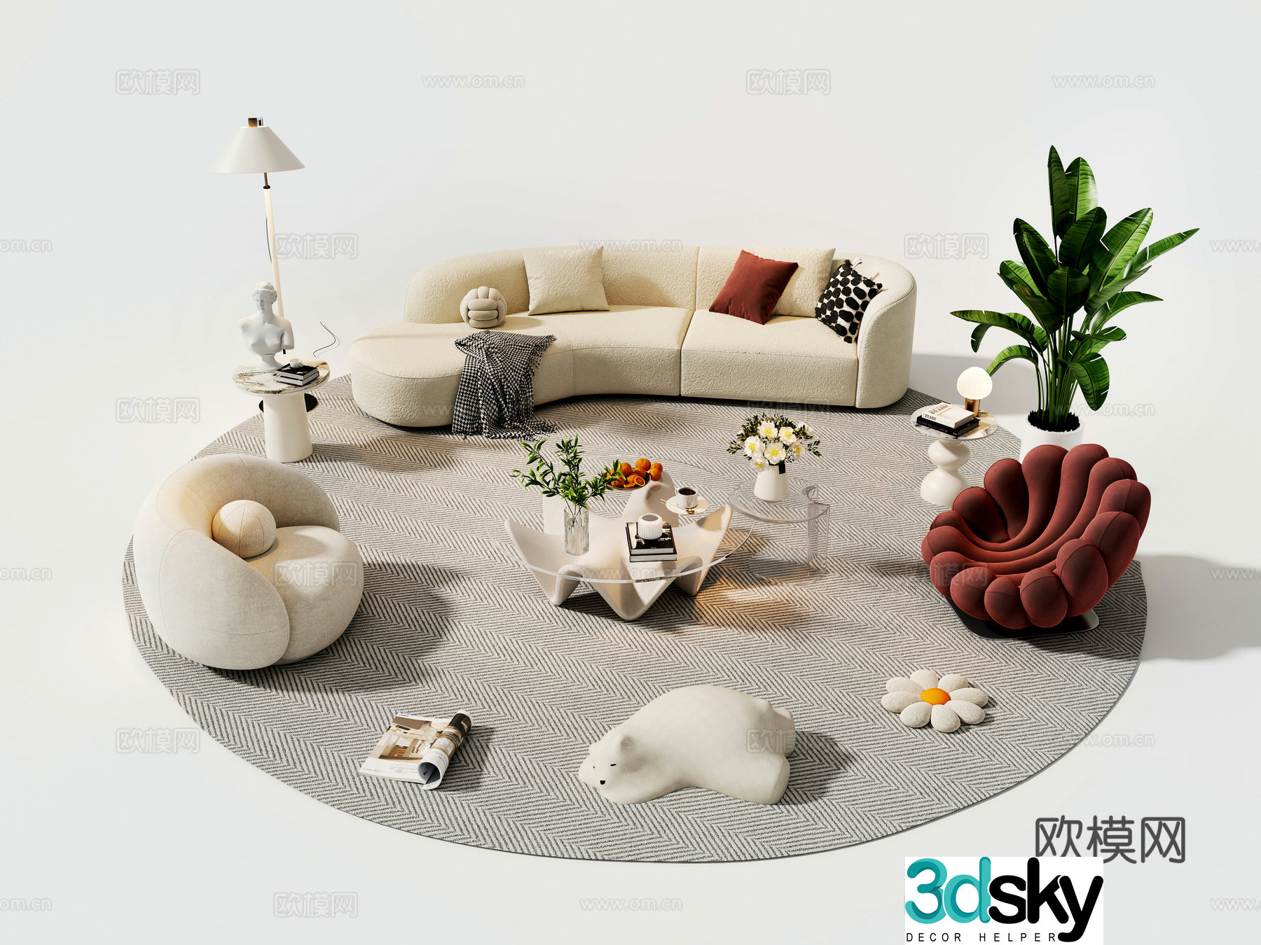 Cream style sofa coffee table modular sofa 3d model