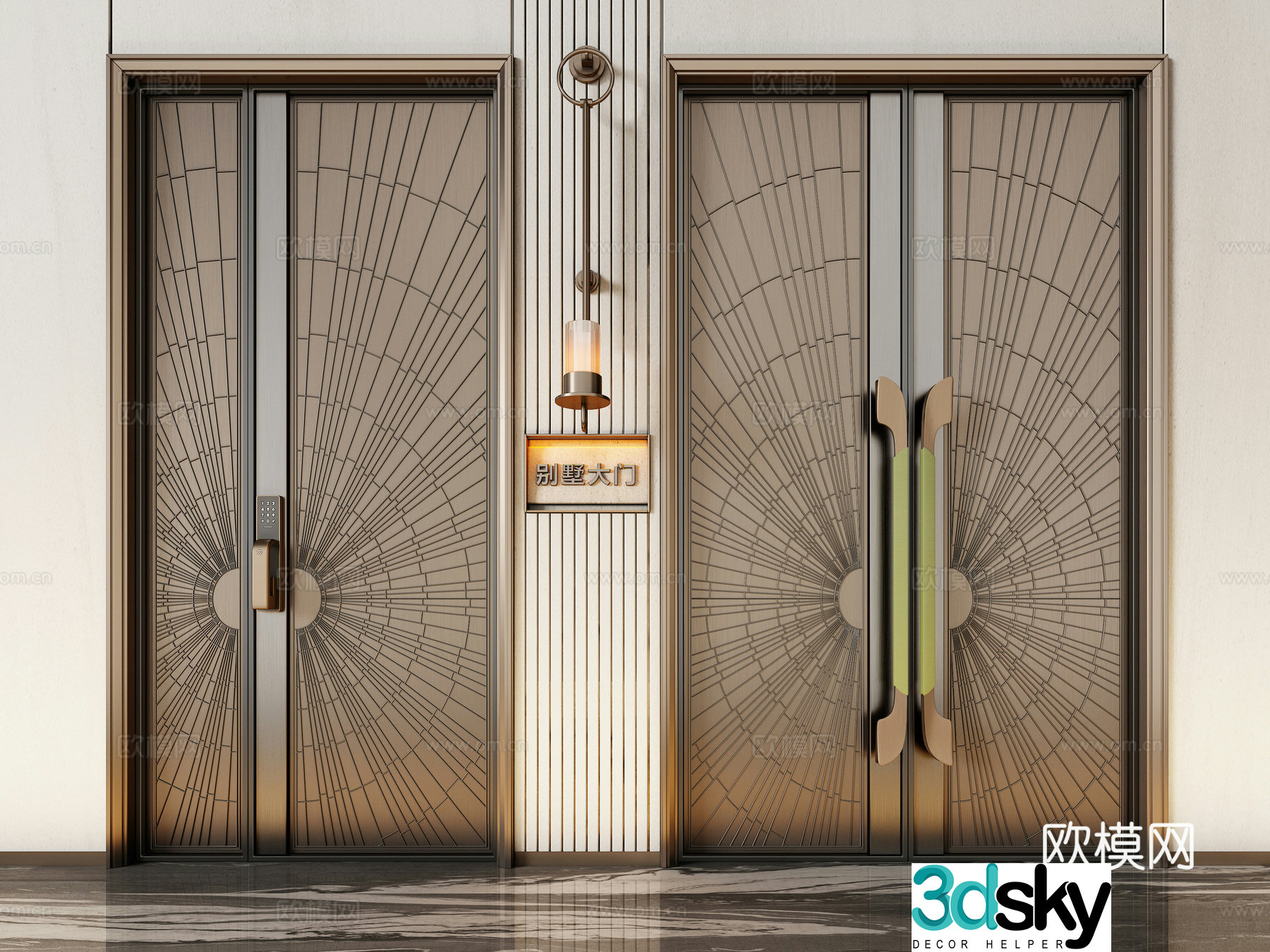 Modern double-opening door copper door entrance door villa door 3d model