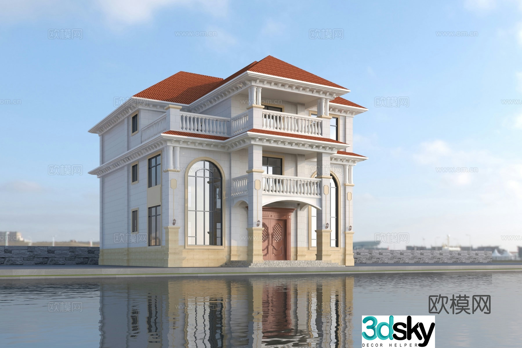 3D model of simple European single-family villa appearance