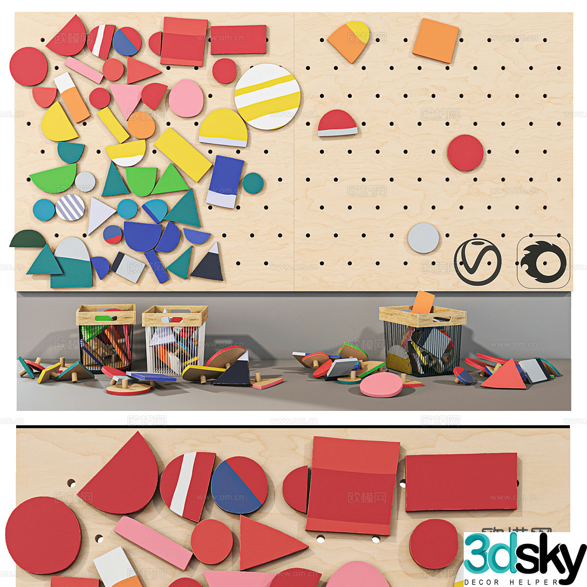 Children’s toys hole board building block wall 3d model