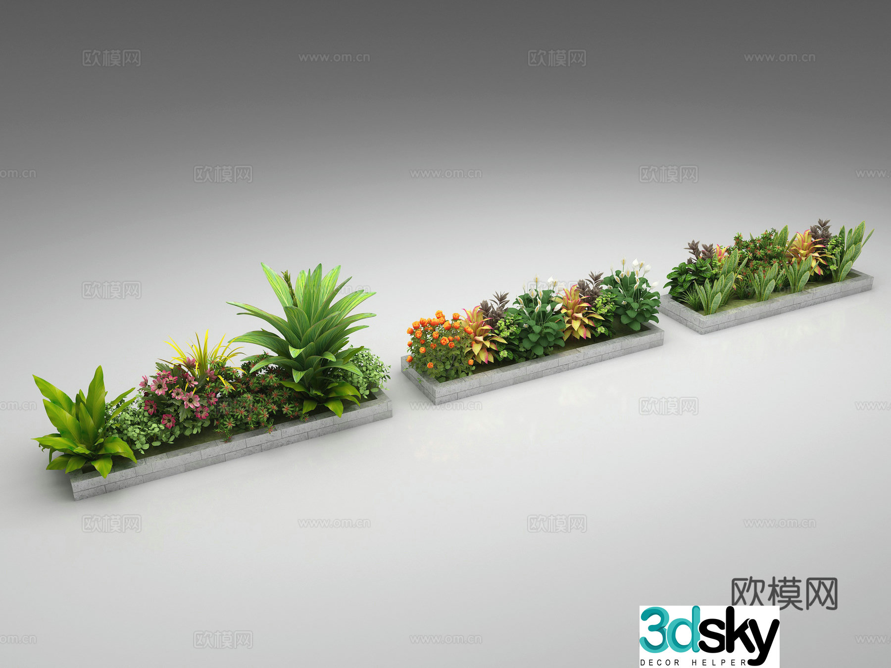 Outdoor flower bed gardening sketch flower pond 3d model