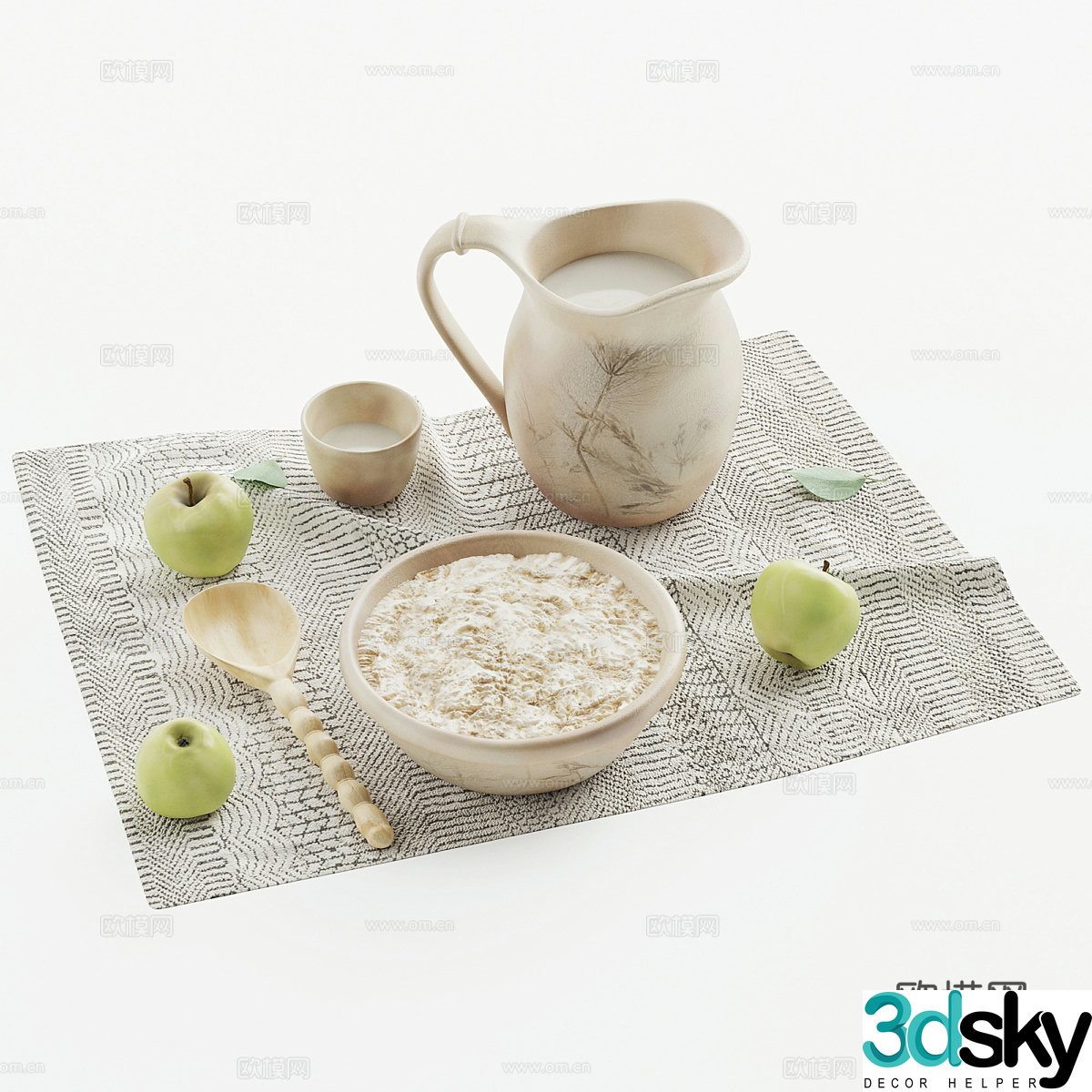 New Chinese cereal milk tableware breakfast food 3d model