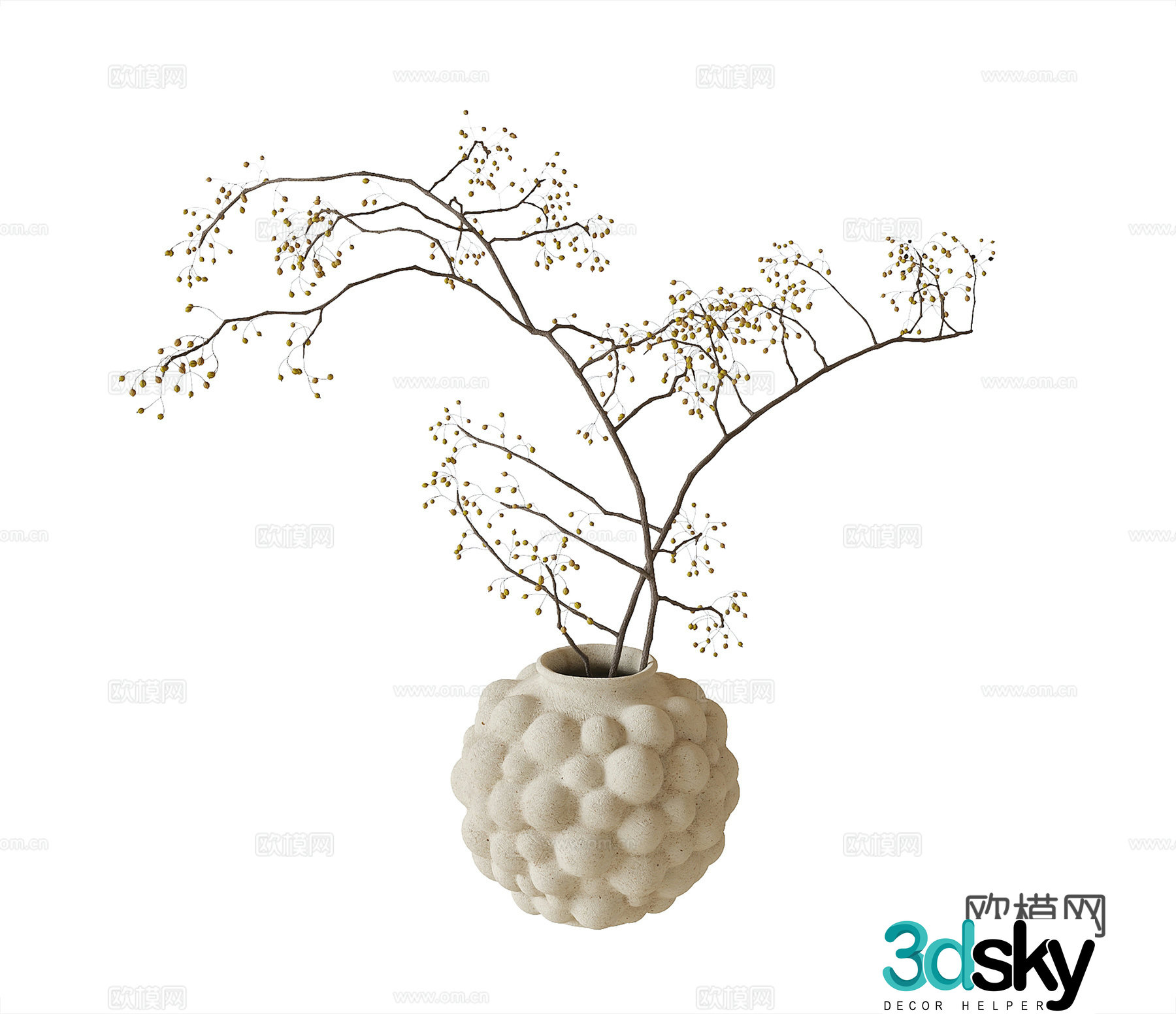 Modern vase Dead branches Flower art 3d model