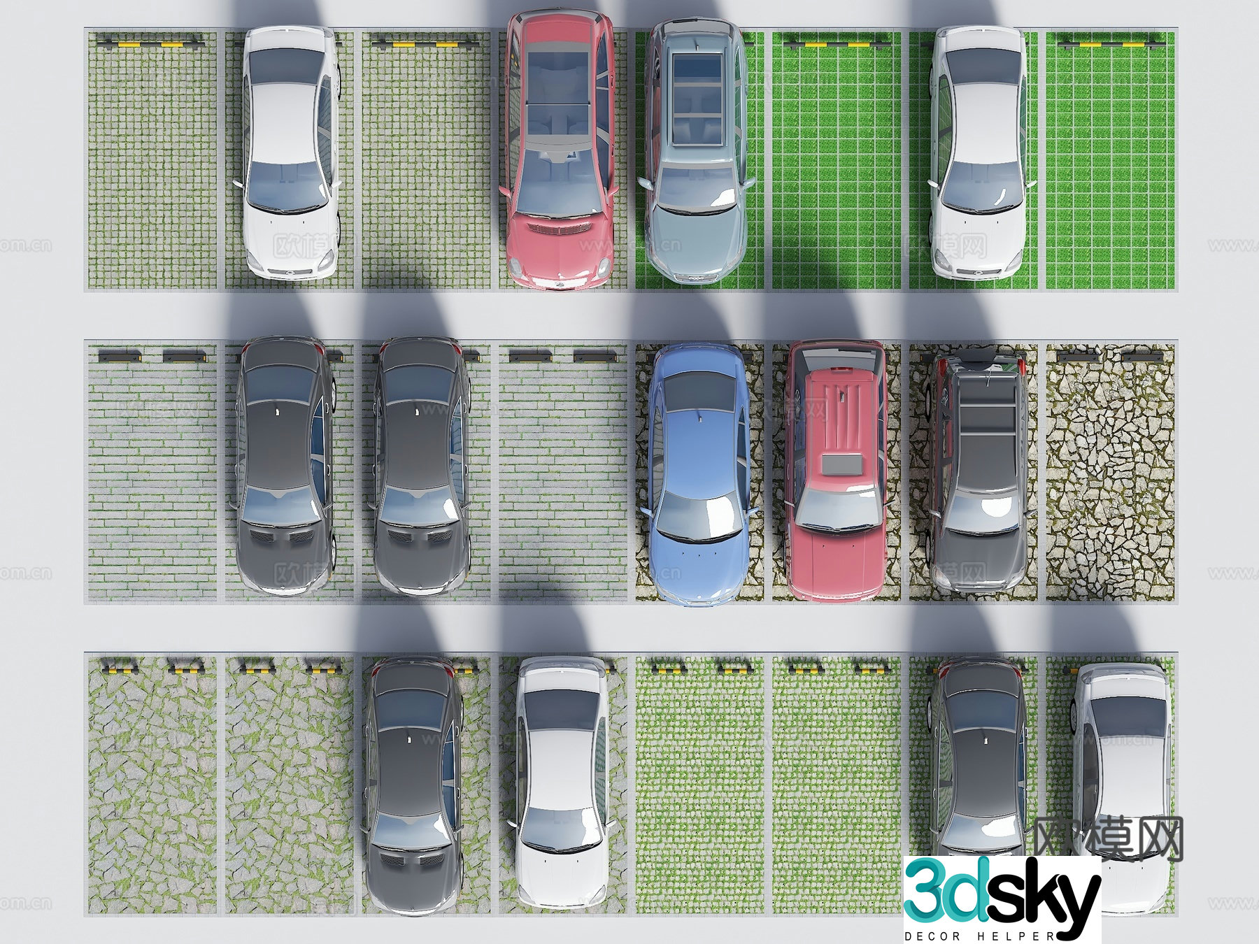 Car parking lot Parking space stopper Parking limiter Grass-planted brick parking space 3D model