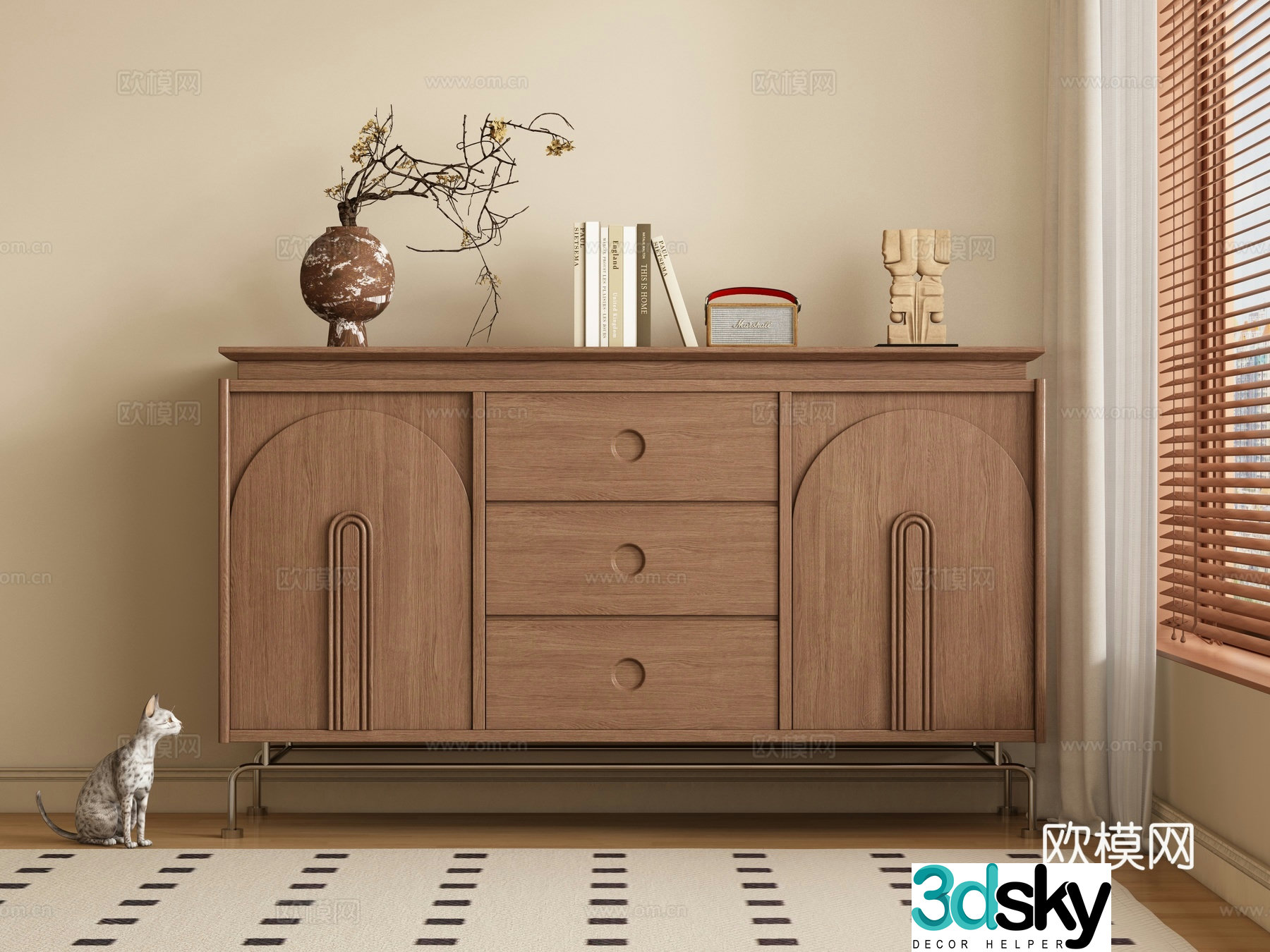 Middle-aged side cabinet 3D model of entrance cabinet