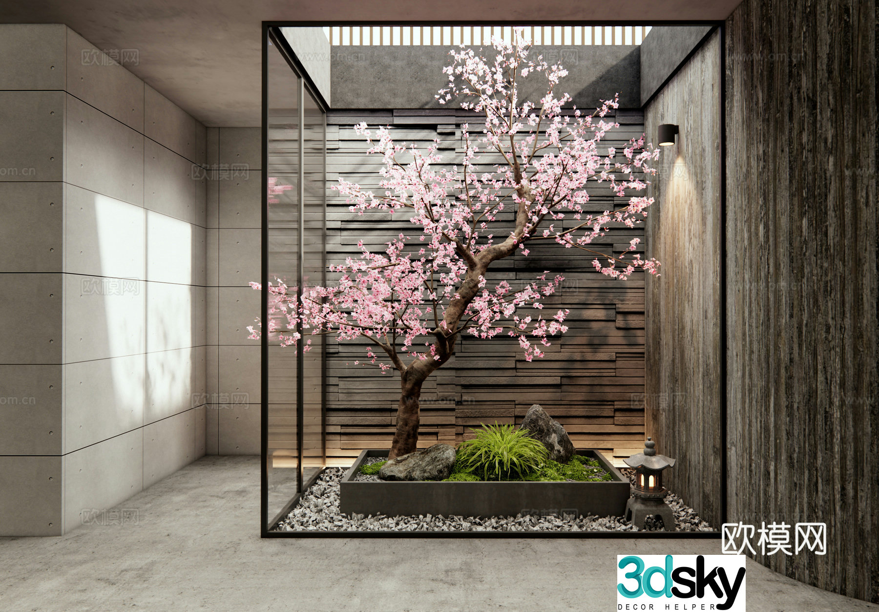 New Chinese style courtyard sketch Patio landscape Peach trees Plant landscaping 3D model