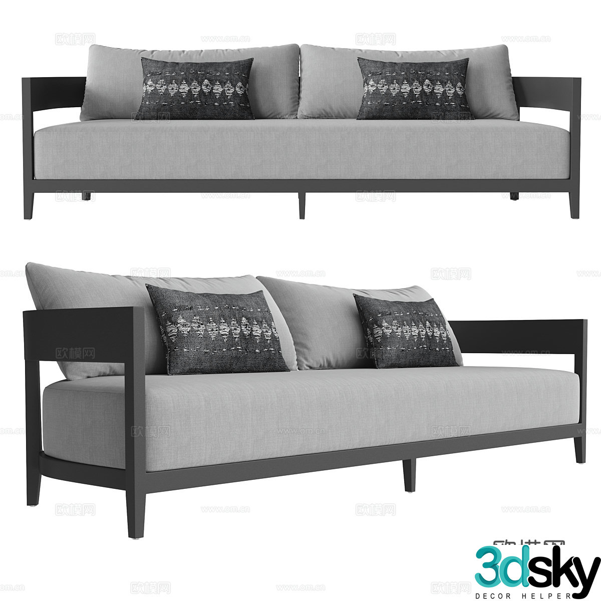New Chinese style double sofa 3D model