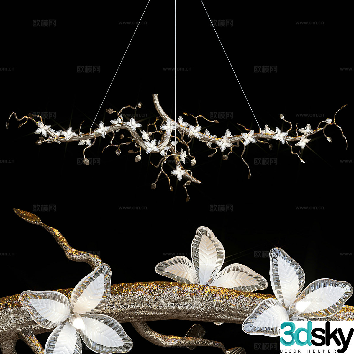 New Chinese craft chandelier branch decoration lamp 3d model