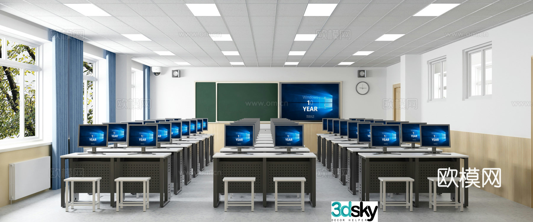 Modern computer classroom 3d model