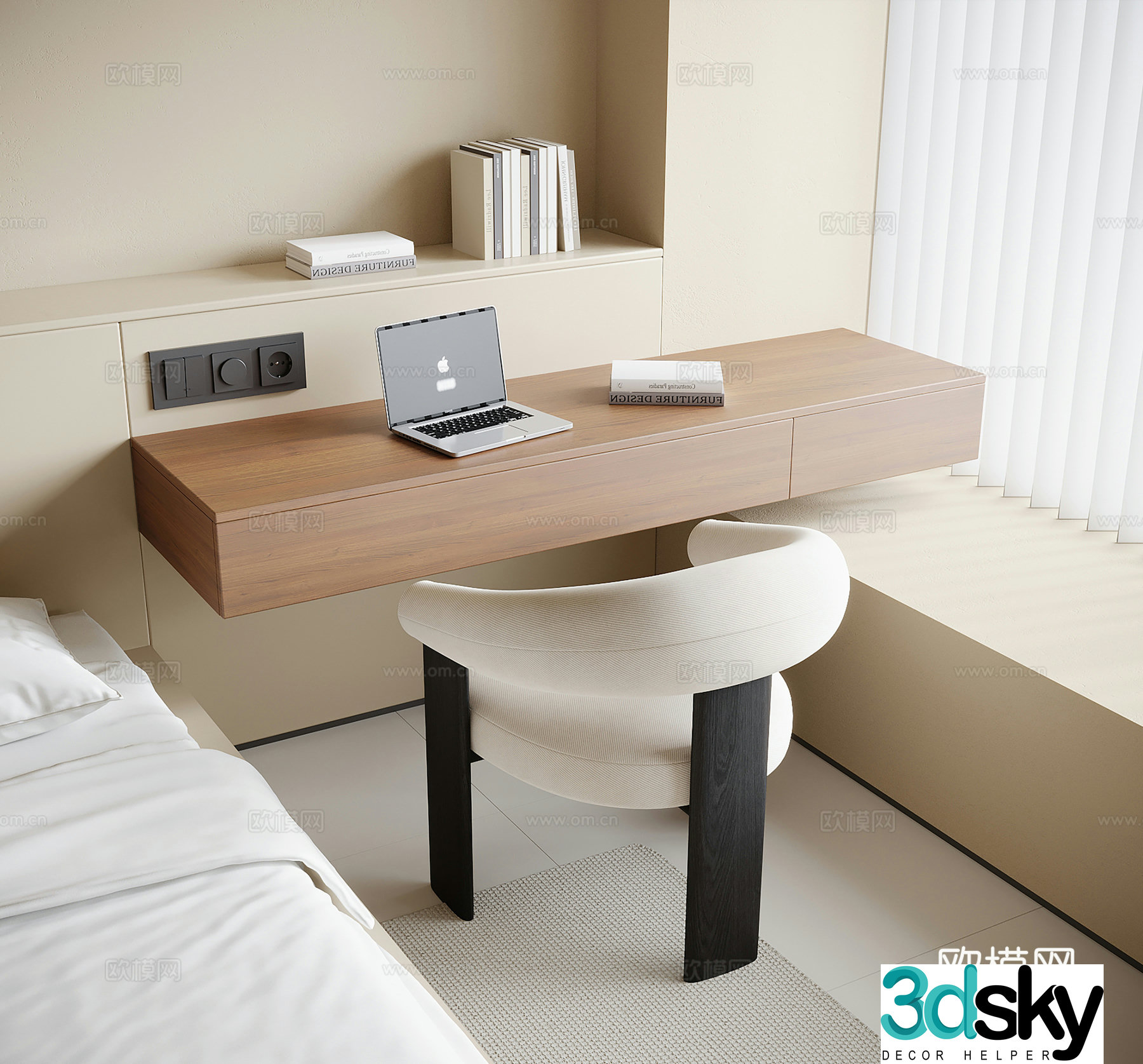 Modern wall-mounted desk and chair 3d model