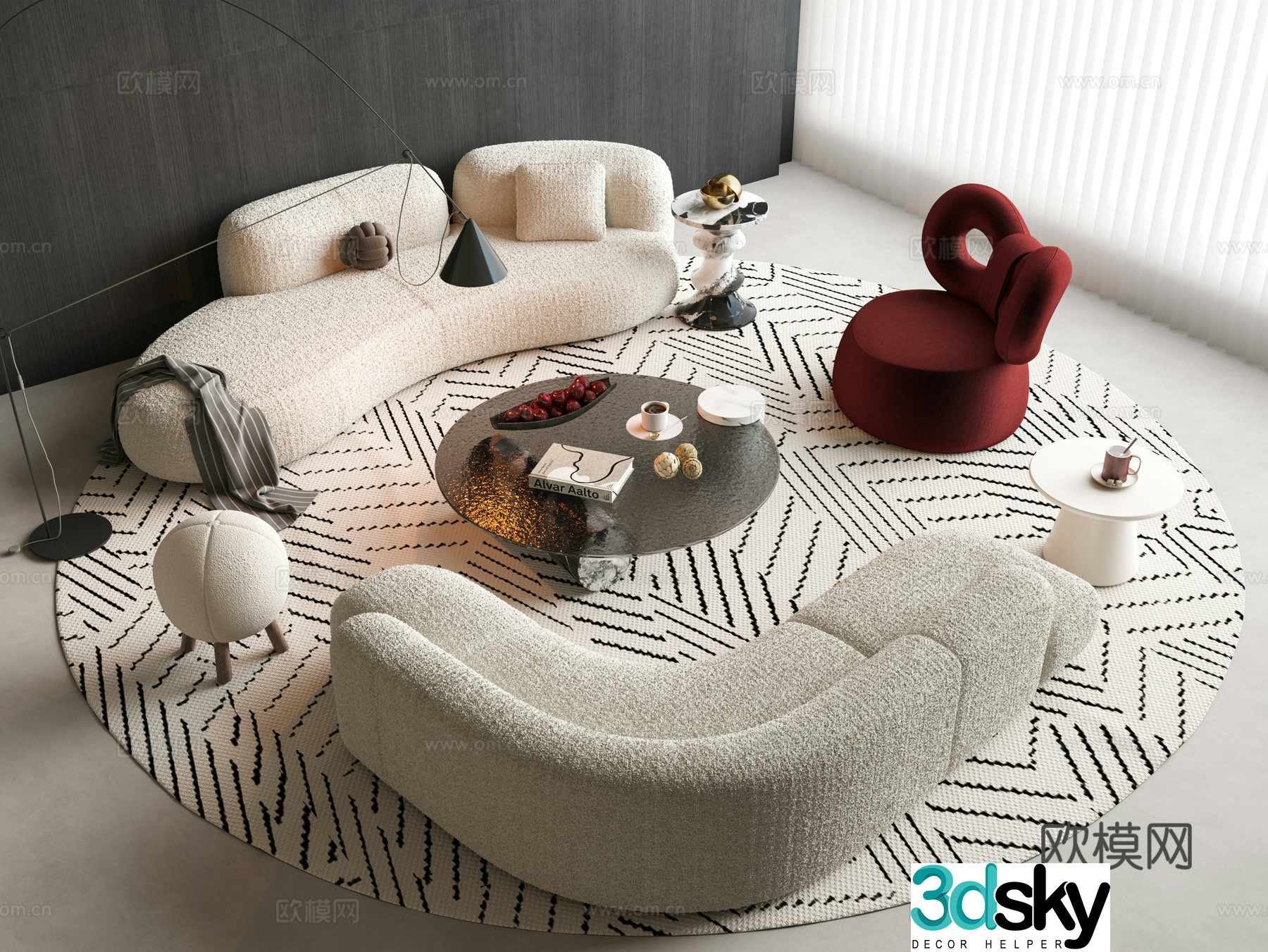Modern curved sofa combination sofa 3D model