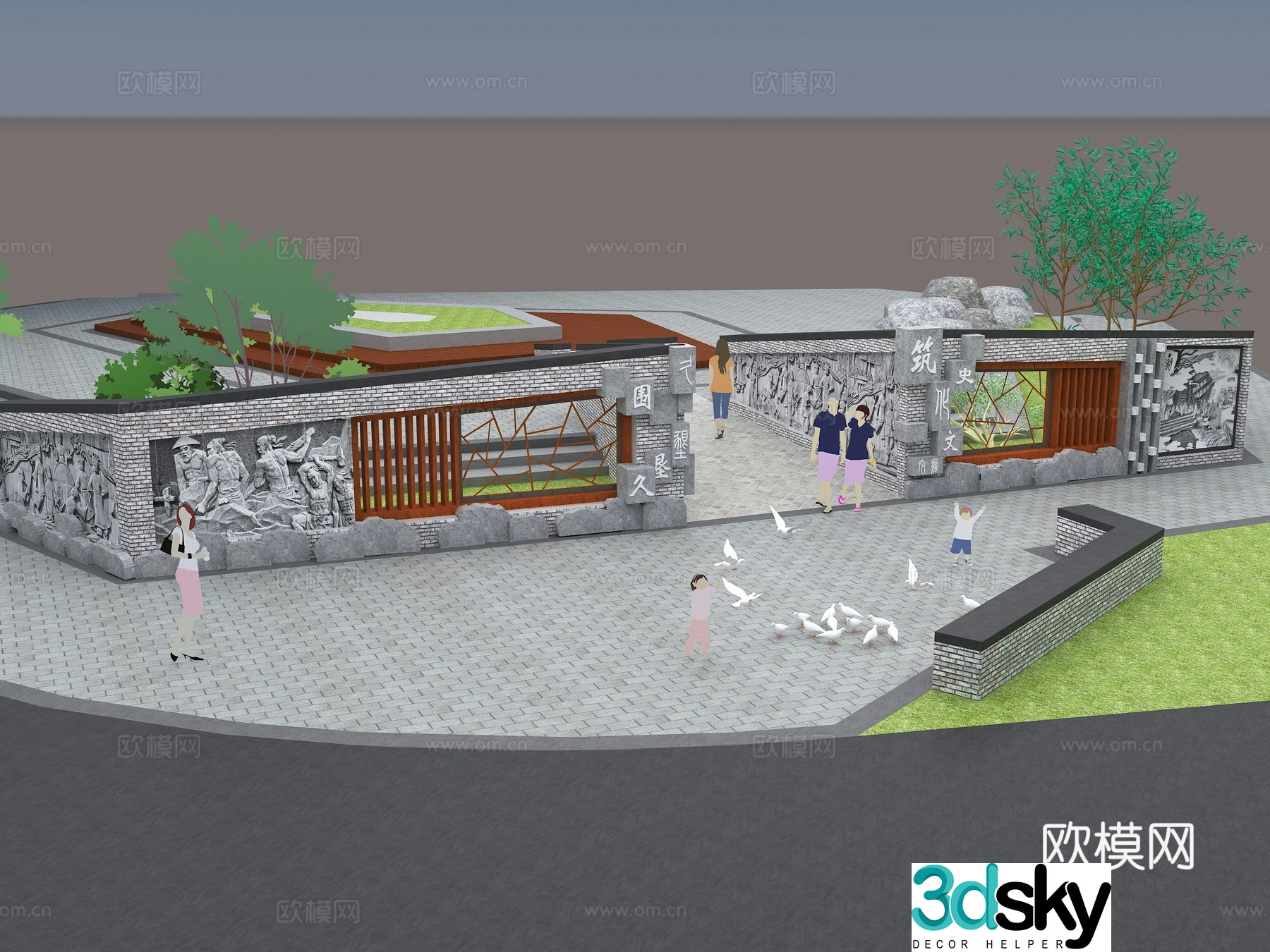 Chinese -style decorative wall outer wall scene wall Jiangnan decorative wall 3D model