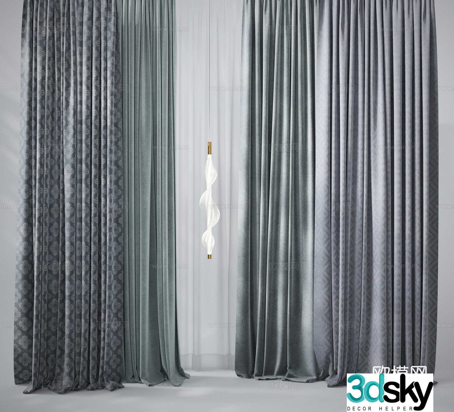 Dark pattern printed curtain gauze curtain 3d model