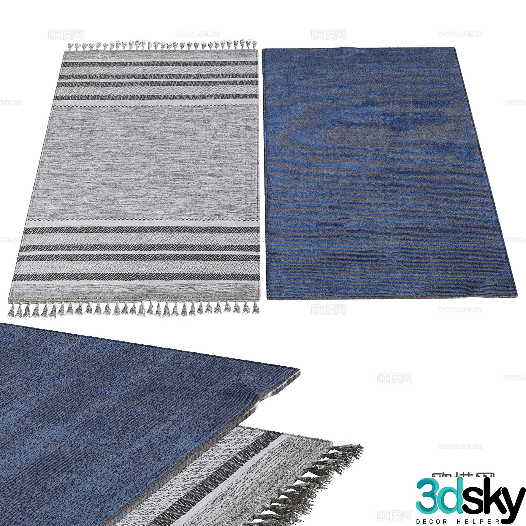 New Chinese style blue fabric carpet 3D model