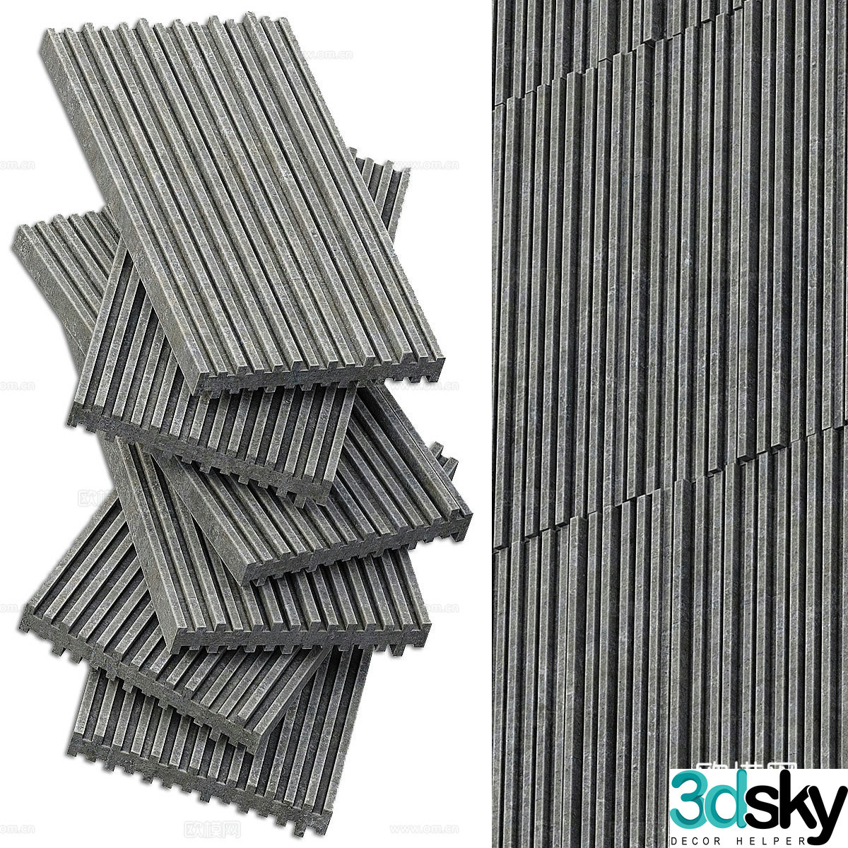 New Chinese style wall tiles washing stone 3D model