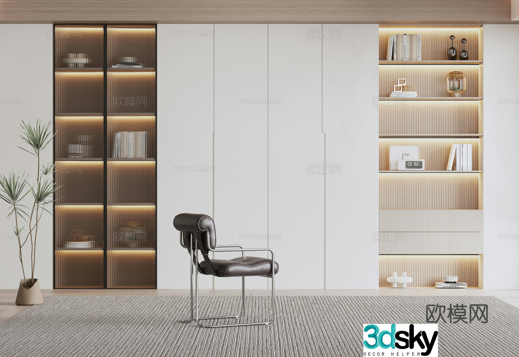 Modern wall cabinet bookcase single chair 3d model