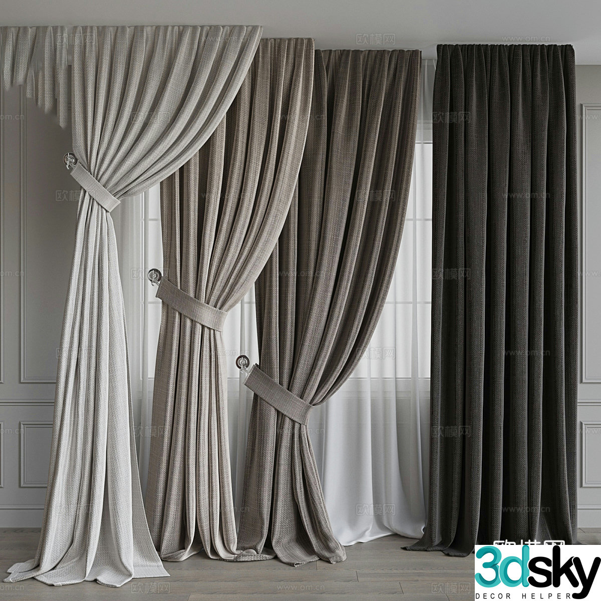New Chinese curtains 3D model of curtains
