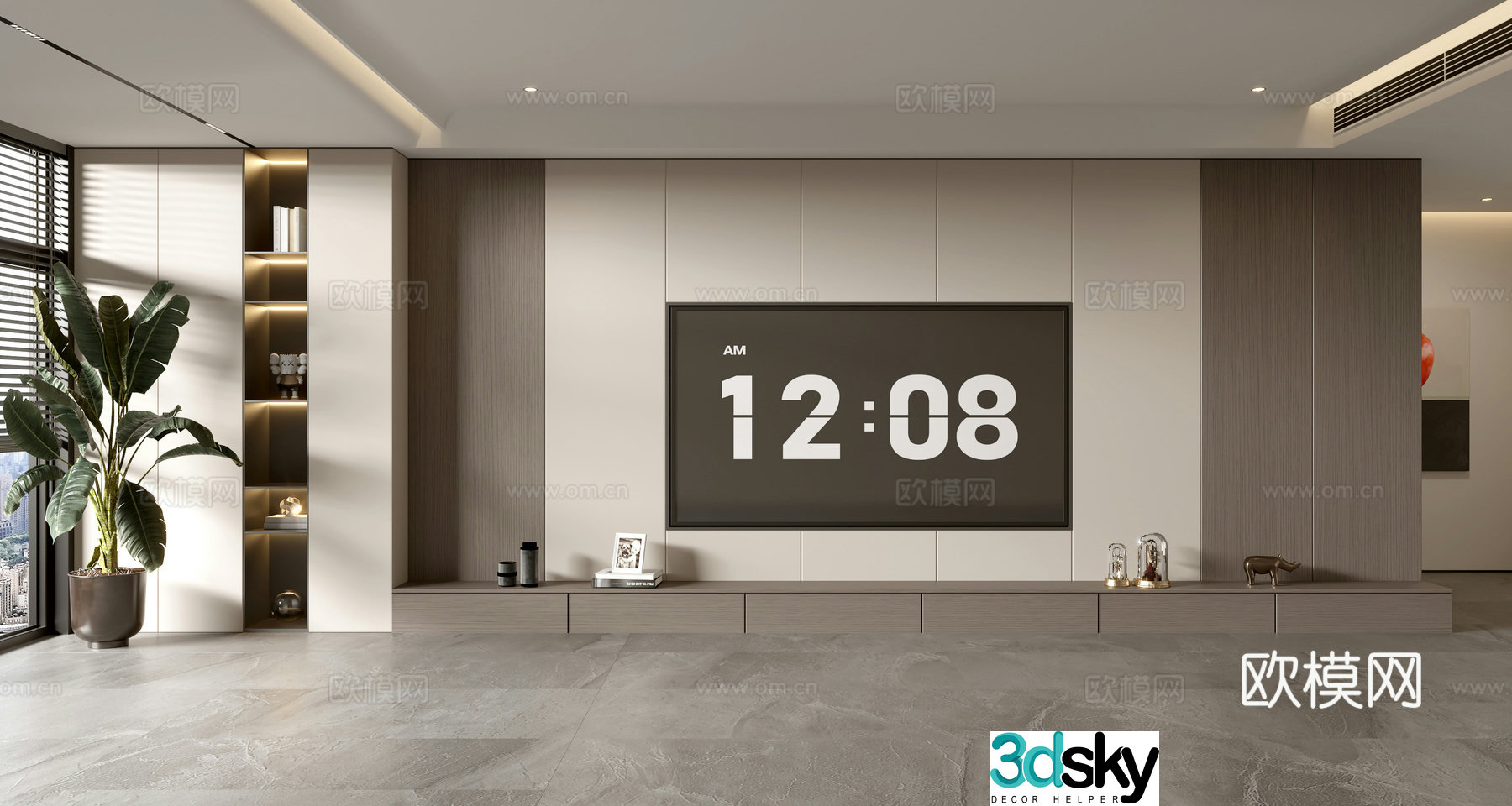 Modern TV background wall full wall TV cabinet 3d model